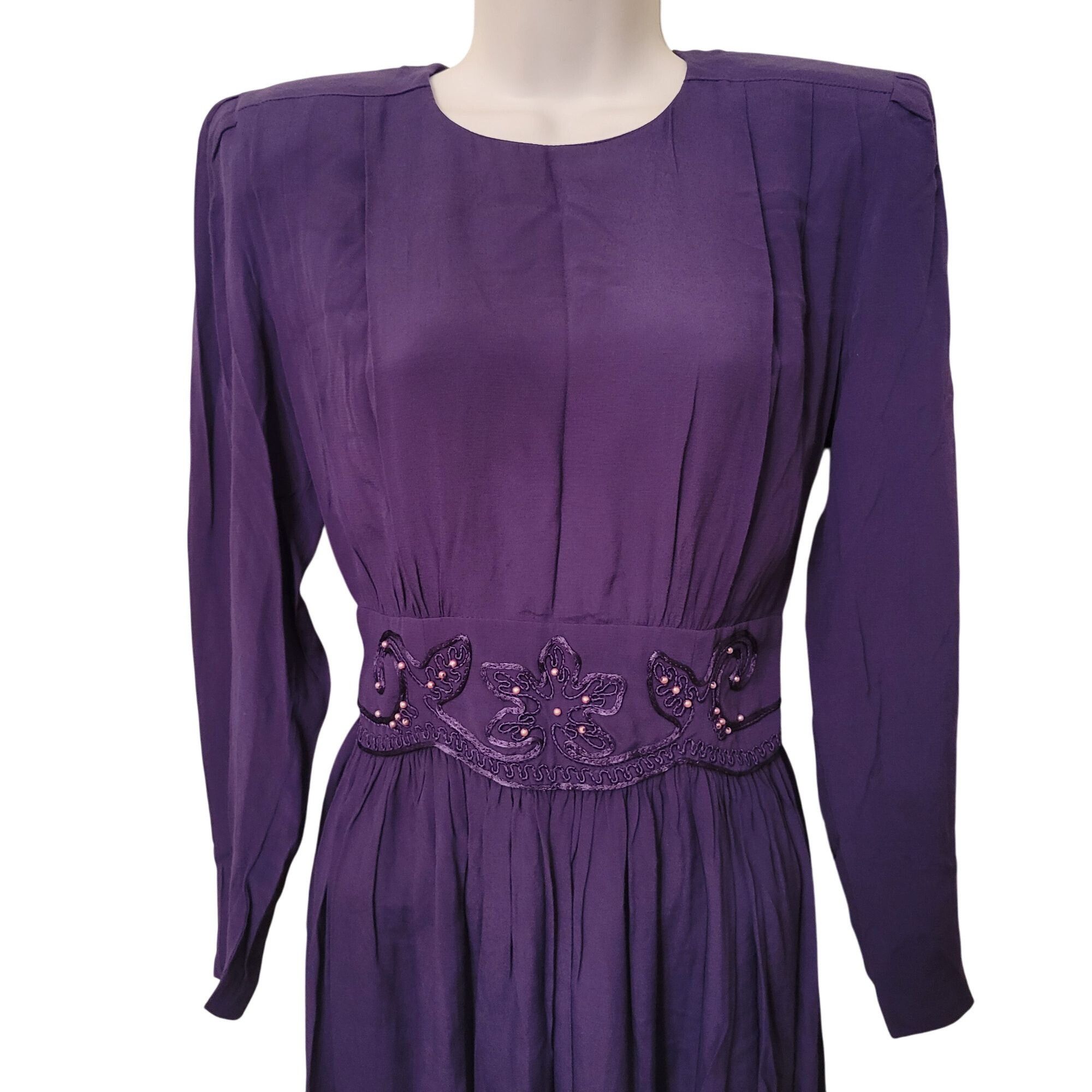 Vintage Vintage Karin Stevens 4 Purple Long Sleeve Pleated Midi Dres Size S / US 4 / IT 40 - 2 Thumbnail