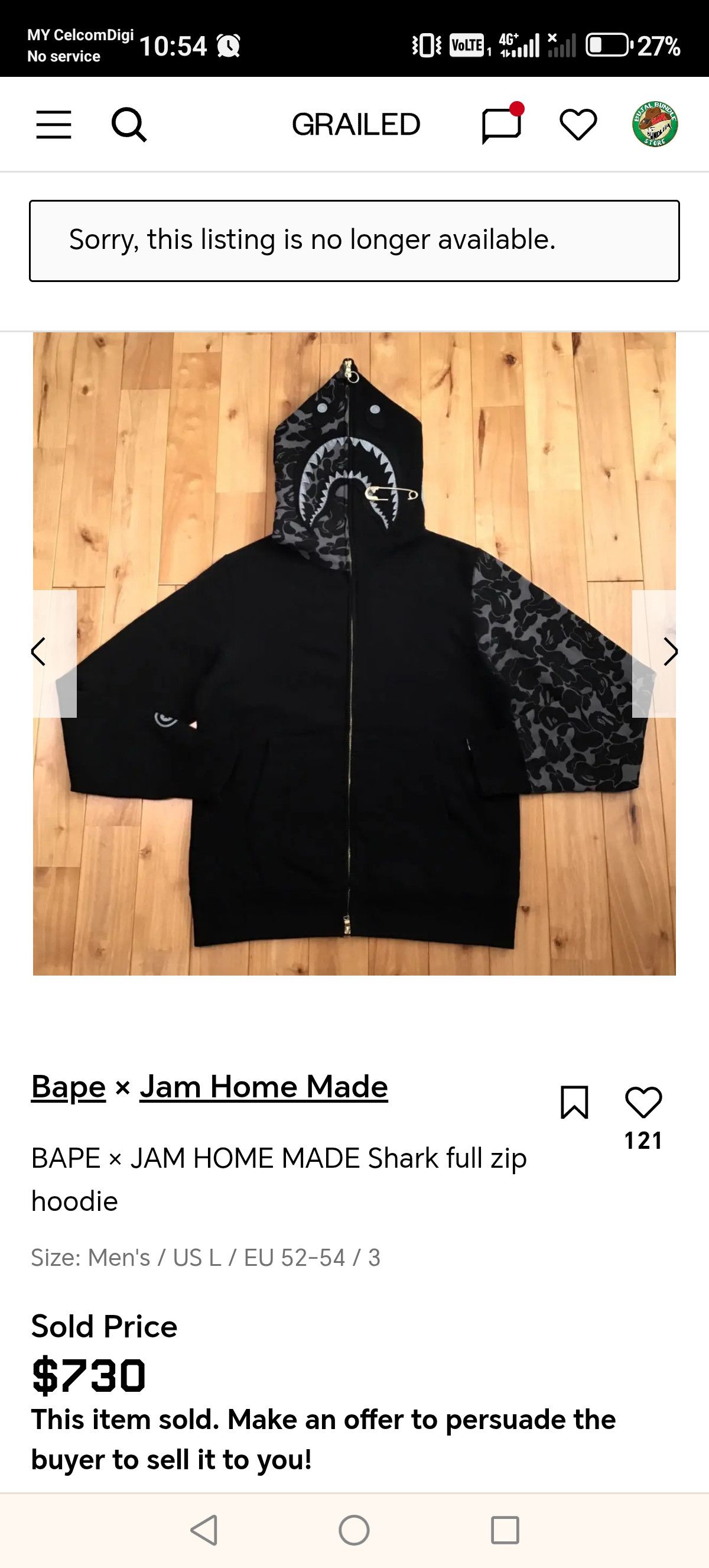 Bape × Jam Home Made Rare!! BAPE × JAM HOME MADE Shark full zip hoodie Size US XXL / EU 58 / 5 - 19 Thumbnail