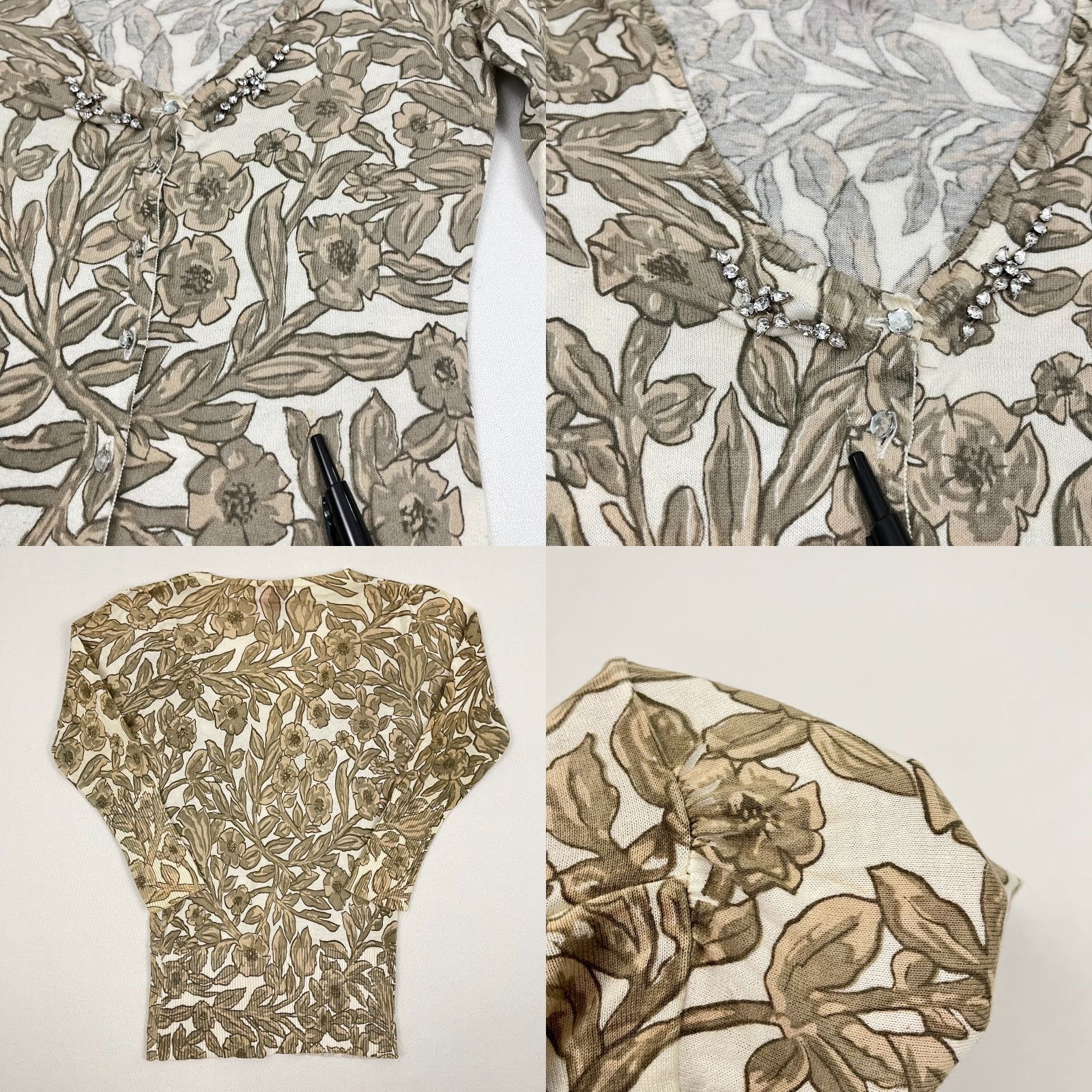Vintage Charlotte Tarantola Cardigan Sweater Womens S Brown White Floral Jeweled Blouse Size S / US 4 / IT 40 - 8 Thumbnail