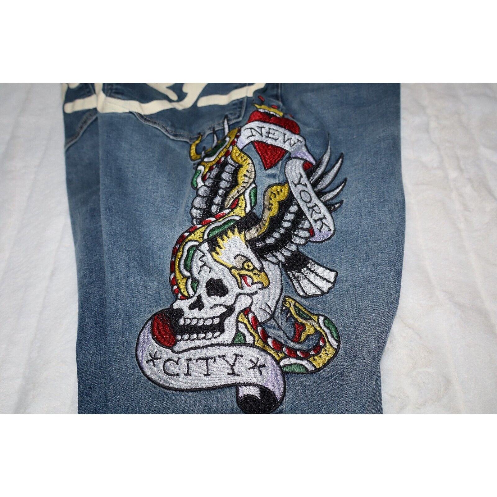Ed Hardy ED HARDY NWT Slim Flare New York City Eagle Patch Jeans Size 28" / US 6 / IT 42 - 1 Thumbnail