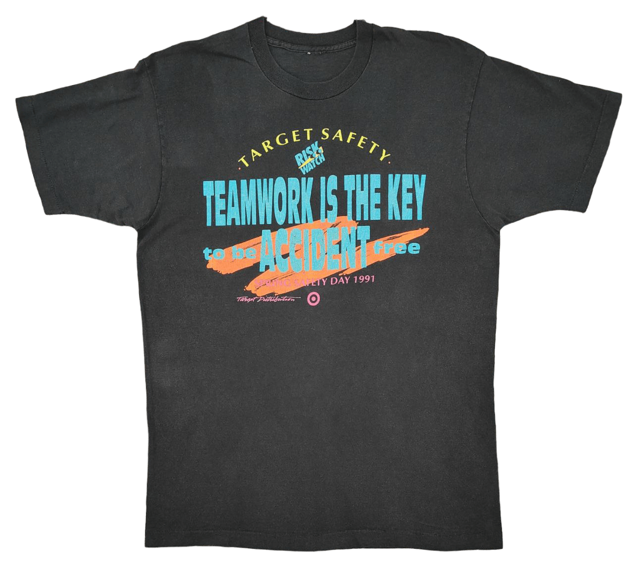 image of Humor x Motivation 1991 Vintage Safety Day Campaign T in Black, Men's (Size Large)