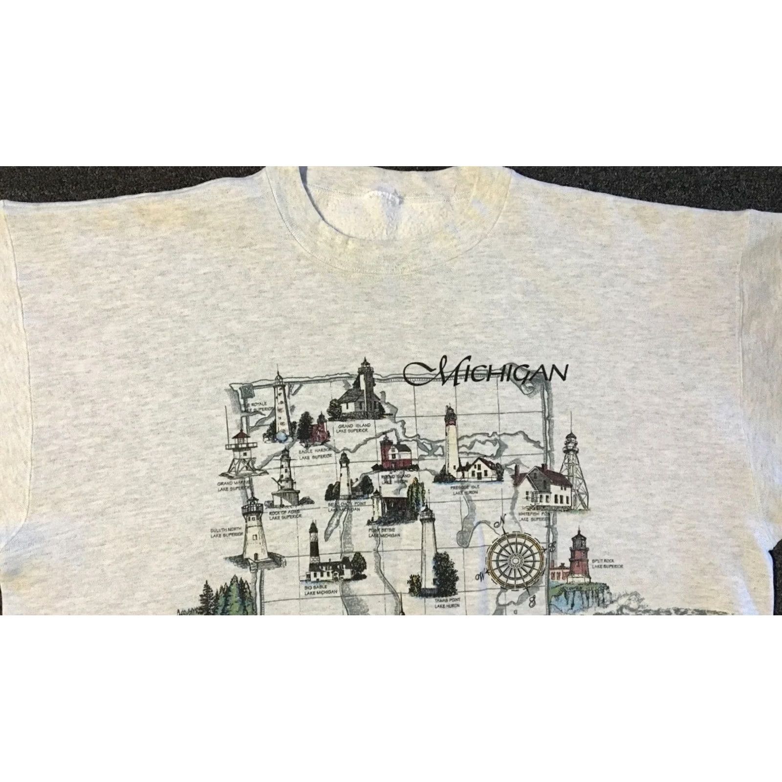 Nautica VINTAGE Michigan Lighthouse Faded All Over Print Sweatshirt XL Gray Pullover Men 90s Nautical Grunge Art Beach USA USA Size US XL / EU 56 / 4 - 6 Thumbnail
