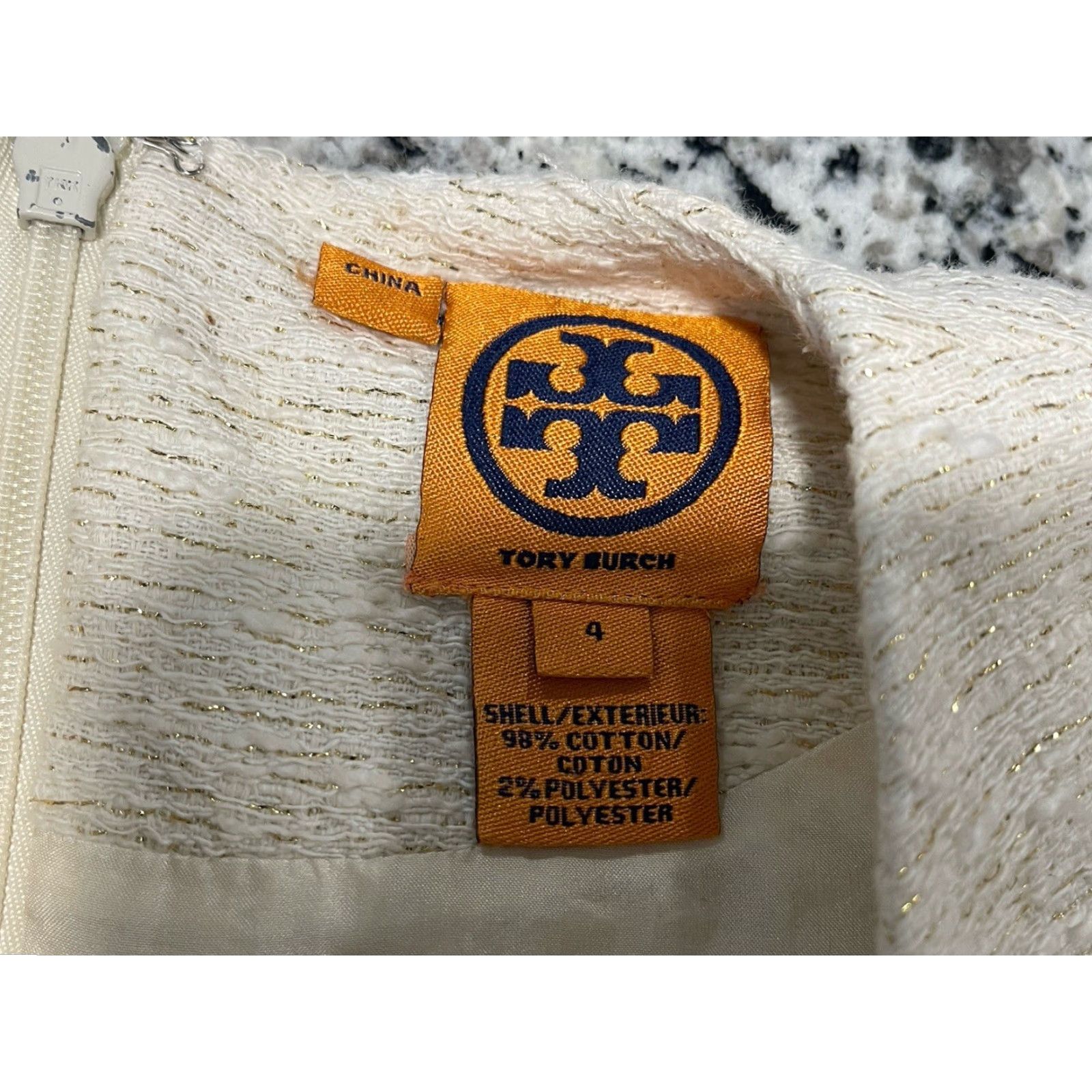 Tory Burch VINTAGE Tory Burch Cream Metallic Gold Threaded Tweed Dress Sz 4 Career Luxury Size S / US 4 / IT 40 - 5 Thumbnail