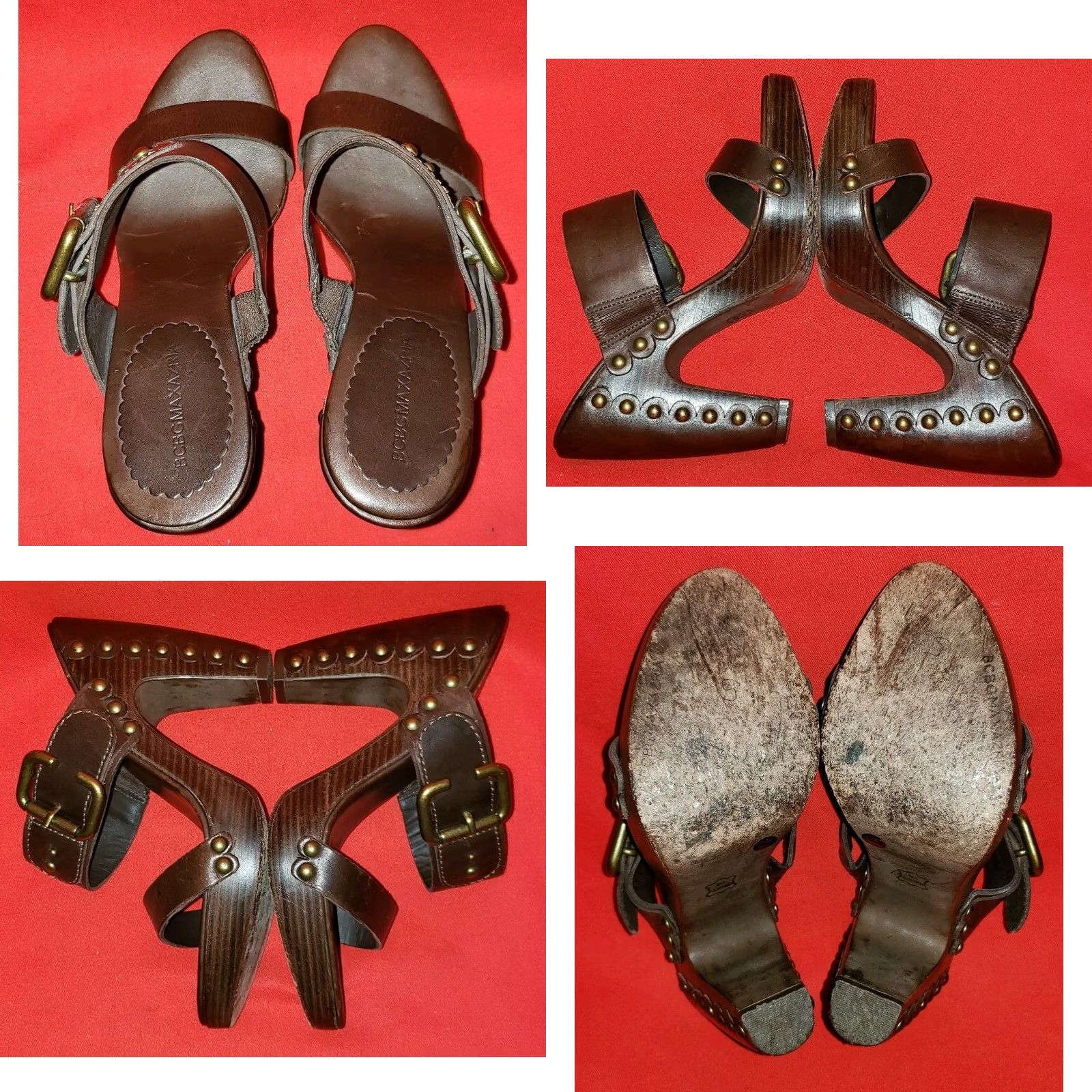 Bcbgmaxazria BCBG MAXAZRIA Slide High Heel Sandals Sz 6.5B Brown Leather Crossovers Buckle Open Toe Womens Size US 7 / IT 37 - 8 Thumbnail