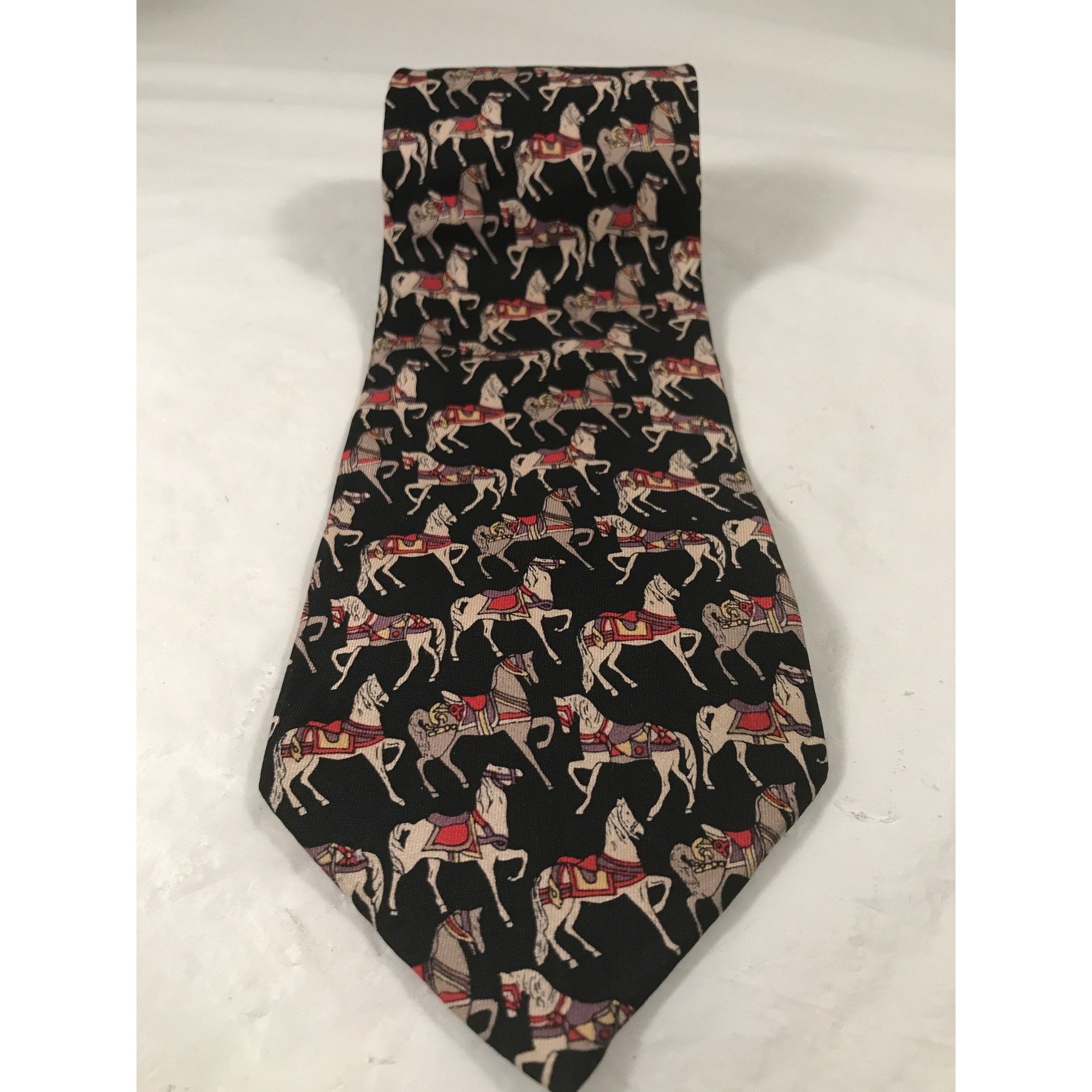 Other MBP Mens Italian Black Silk Equestrian Prancing Horse Tie Size ONE SIZE - 2 Thumbnail