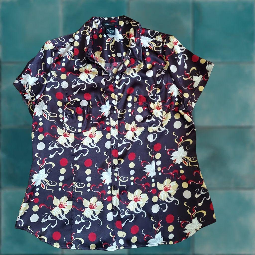 Bcbgmaxazria BCBGMAXAZRIA Women Blouse Button-Down Short Sleeve Floral V-Neck Waist XS? XL Size XL / US 12-14 / IT 48-50 - 1 Thumbnail