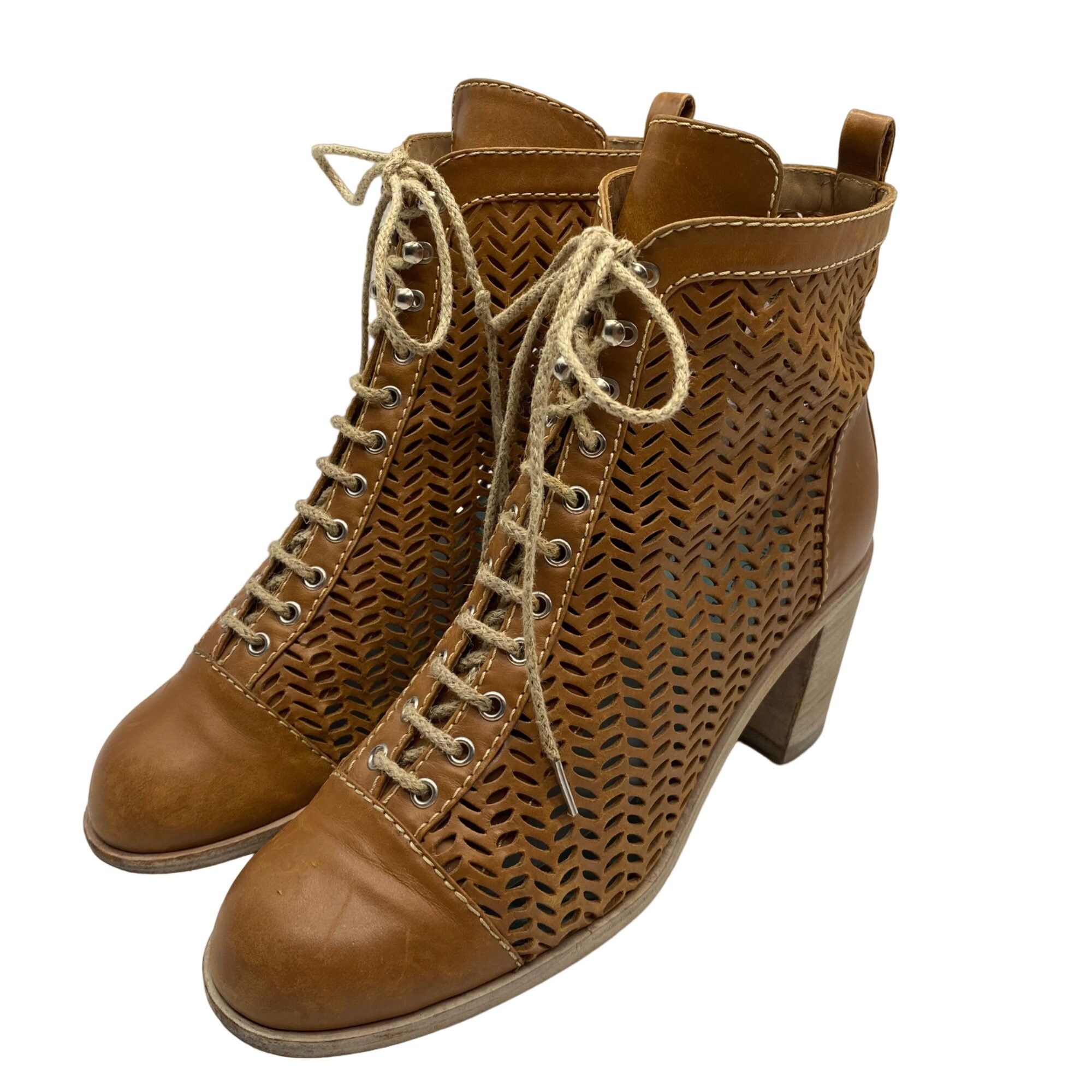 Other Studio Pollini Brown Perforated Leather Ankle Booties Women' Size US 7 / IT 37 - 11 Thumbnail