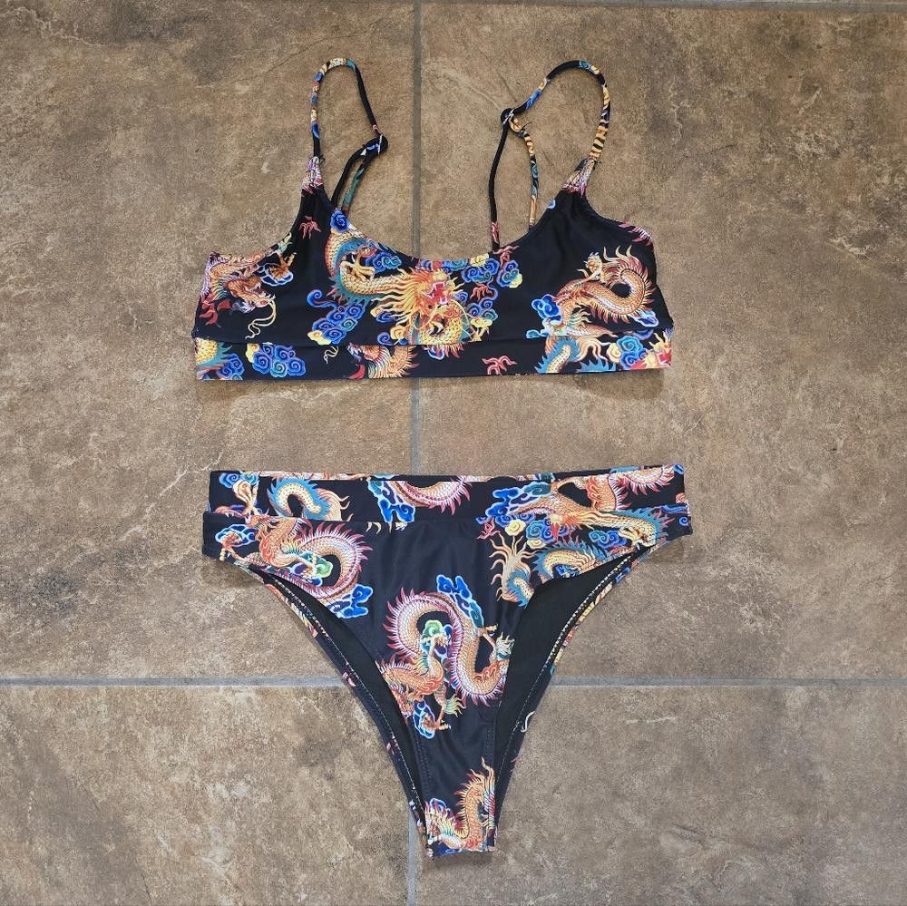 Shein Black Chinese Dragon SHEIN Bikini Set Size ONE SIZE - 3 Thumbnail