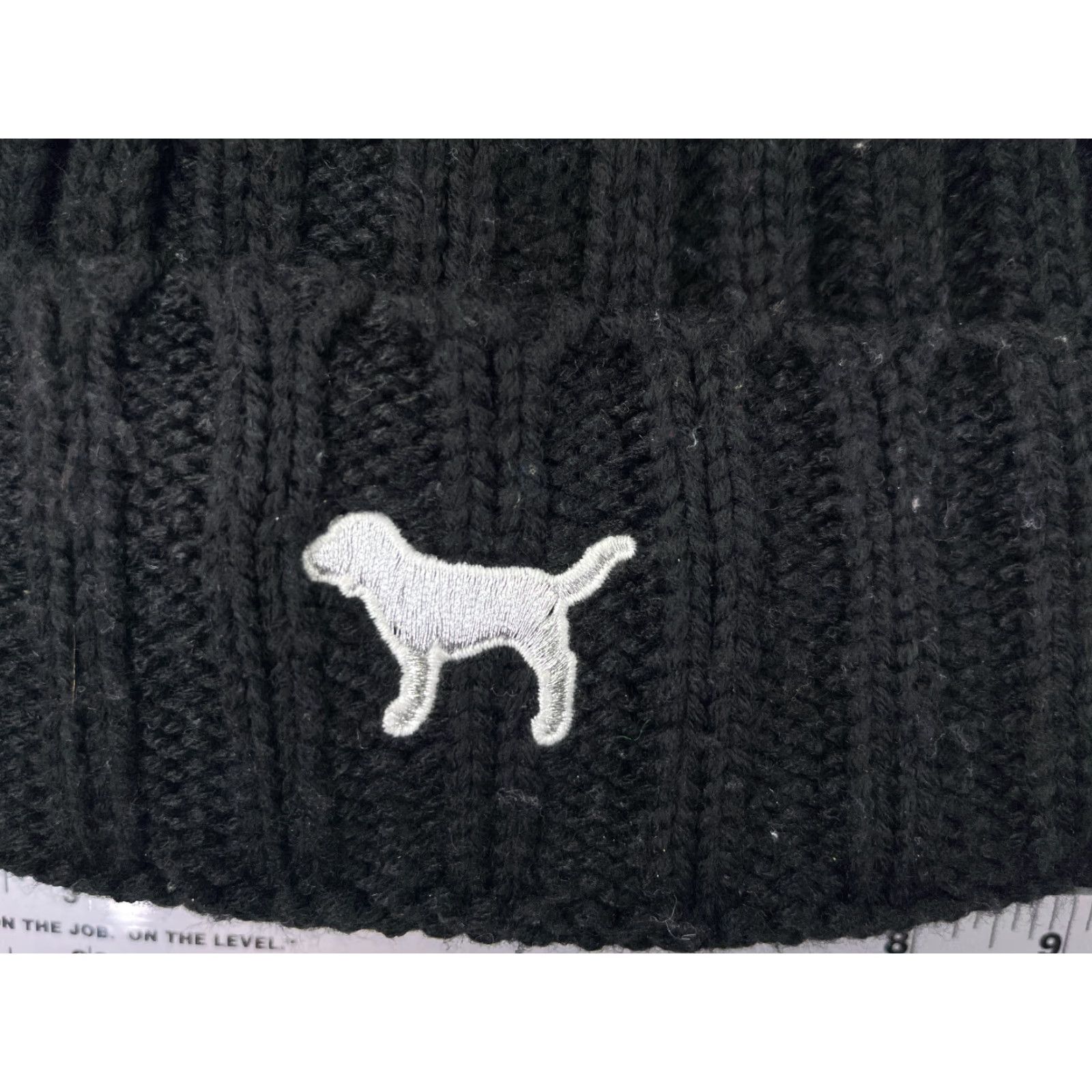 Victoria's Secret Victoria's Secret Beanie Adult One Size Black PINK Sherpa Lined Logo Knit Hat Womens Size ONE SIZE - 2 Thumbnail