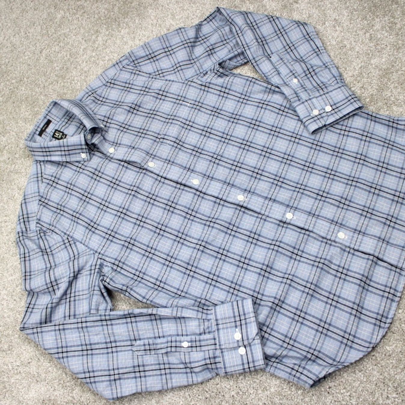 Vintage 14th & Union Shirt Mens Medium Blue/Black Non-Iron 100% Cotton L/S Button Down Size US M / EU 48-50 / 2 - 7 Thumbnail