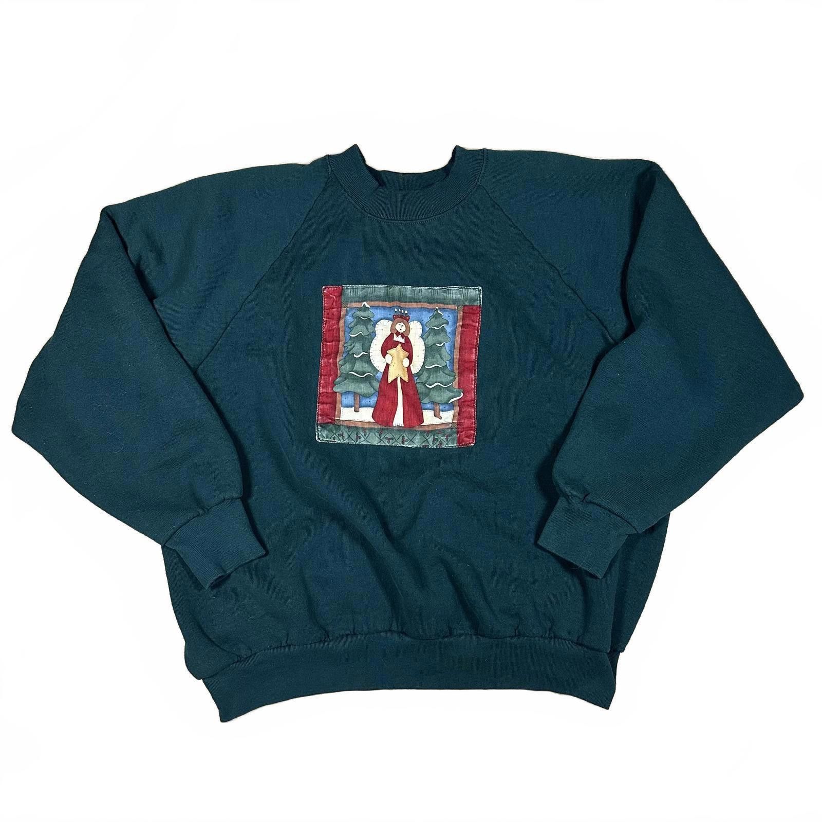 Fruit Of The Loom Women’s Sweatshirt Dark Green Christmas Graphic Vintage Size XL / US 12-14 / IT 48-50 - 1 Thumbnail