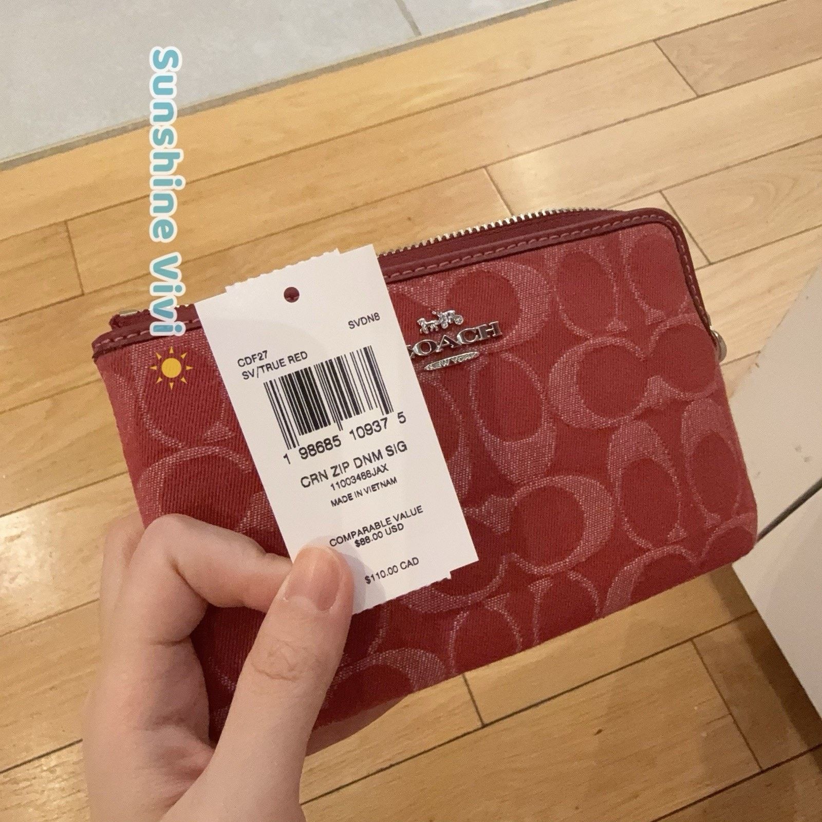 Coach NWT Coach Corner Zip Wristlet CDF27 denim/Silver/True Red Size ONE SIZE - 4 Thumbnail