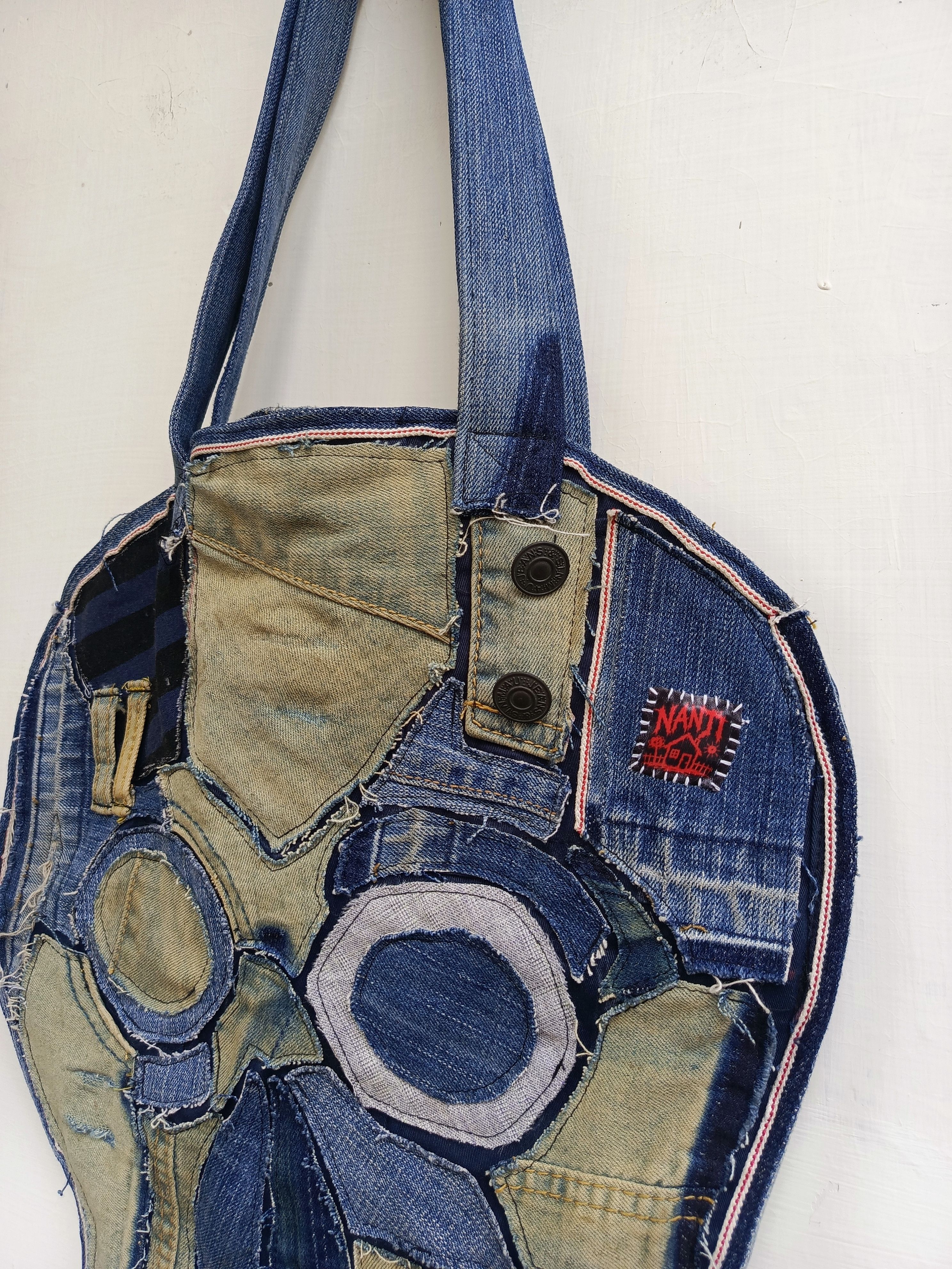 Japanese Brand Custom Denim Art Tote Bag Skull Design Size ONE SIZE - 3 Thumbnail