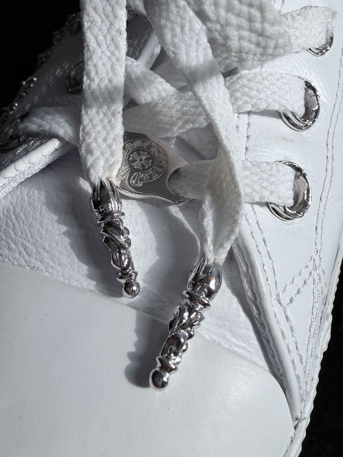Chrome Hearts Chrome Hearts White Rhodium Cross High Top Converse Size US 12 / EU 45 - 9 Thumbnail