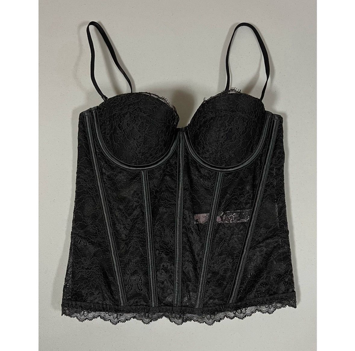 Victoria's Secret Black Floral Lace Corset Bustier Bra Lingerie Size XS 🖤 Size XS / US 0-2 / IT 36-38 - 3 Thumbnail