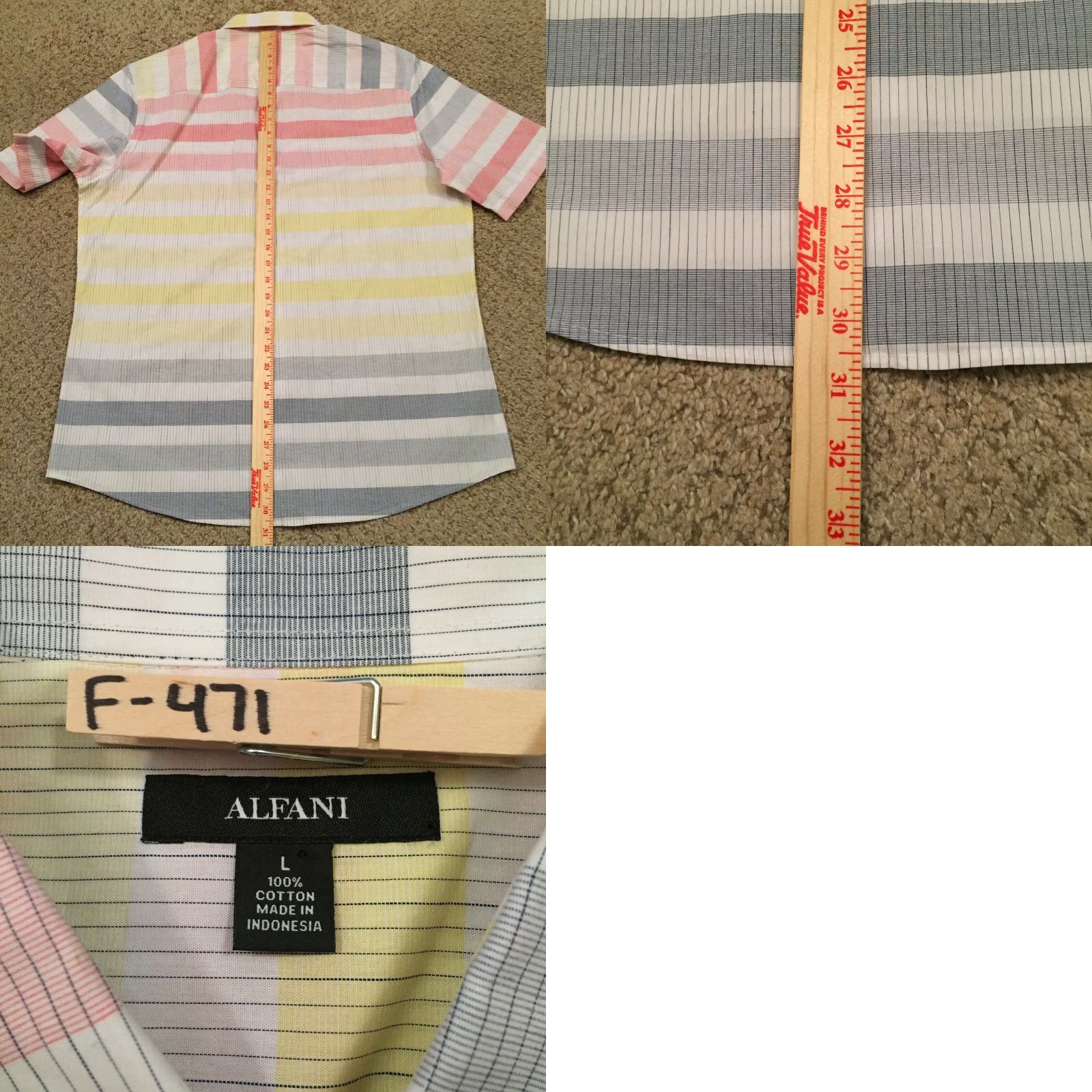 Alfani Alfani Shirt Mens Large Multicolor Striped Short Sleeve Button-Down Collar Point Button-Front Size US L / EU 52-54 / 3 - 8 Thumbnail