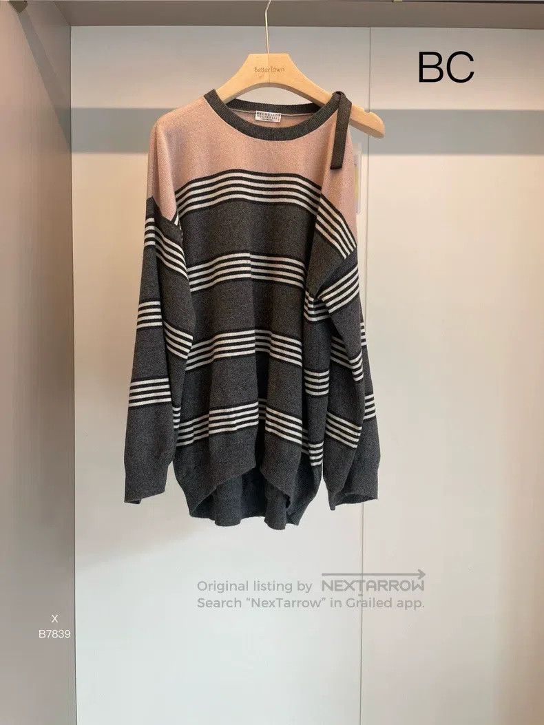 Brunello Cucinelli Brunello Cucinelli Pink Gray Cashmere Beaded Off-shoulder Size L / US 10 / IT 46 - 1 Thumbnail