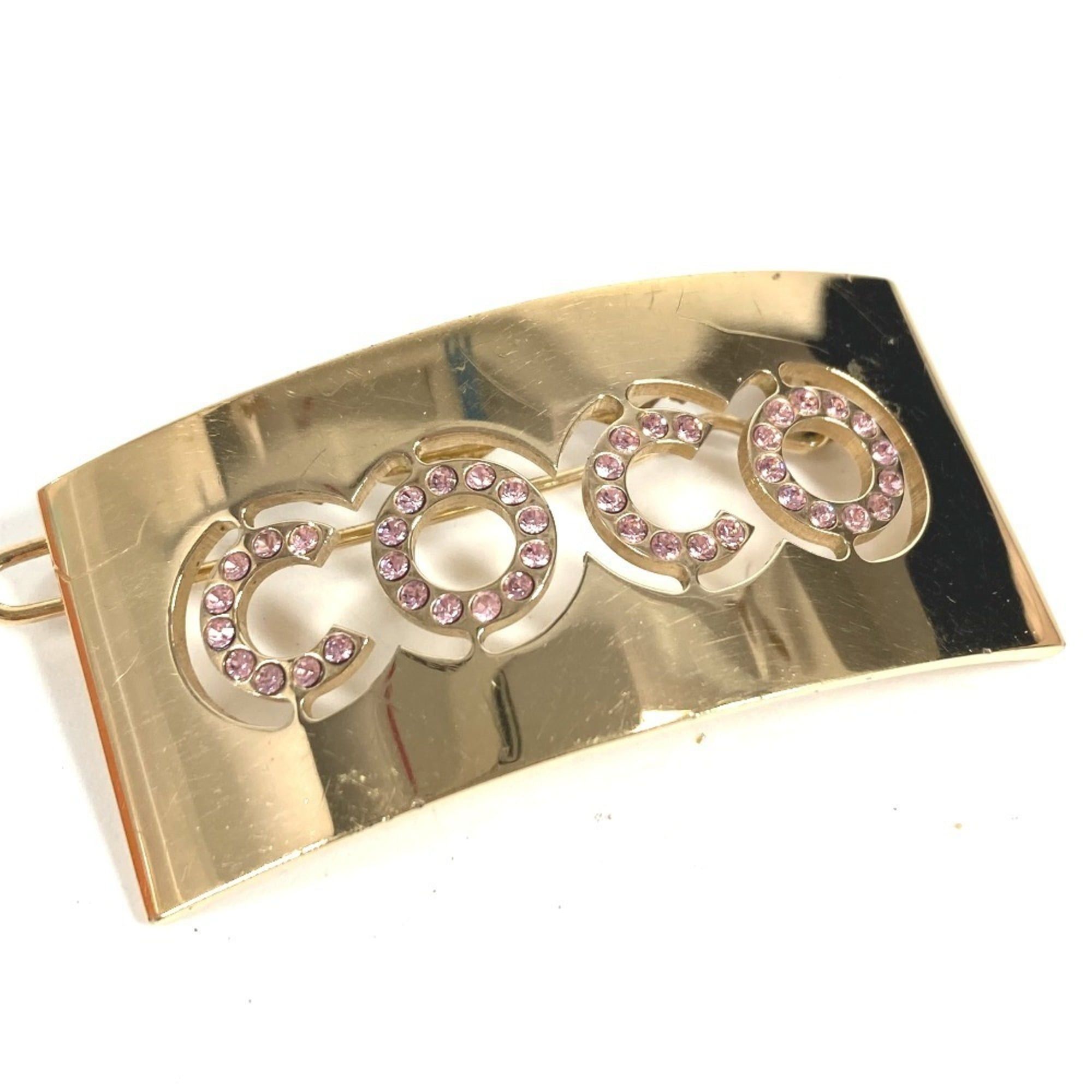 Chanel 02P Coco Logo Rhinestone Hairpin Barrette Metal For Women, Gold, Women's