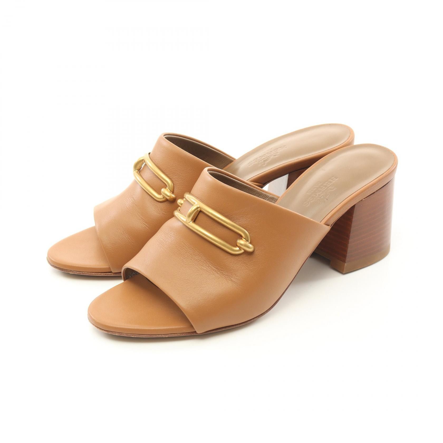 Hermes Hermes Camilla Leather Sandals Leather Shoes in Brown, Women's