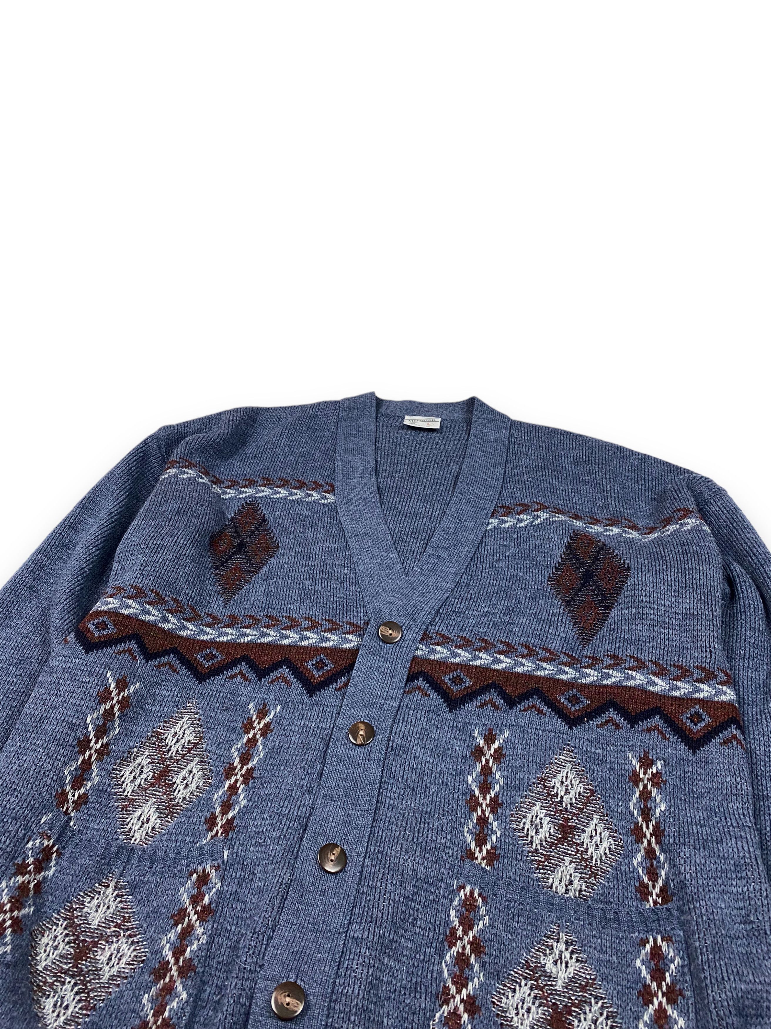 Vintage Vintage MENSWEAR Crazy Print Navy Cardigan M690 Size US XL / EU 56 / 4 - 4 Thumbnail