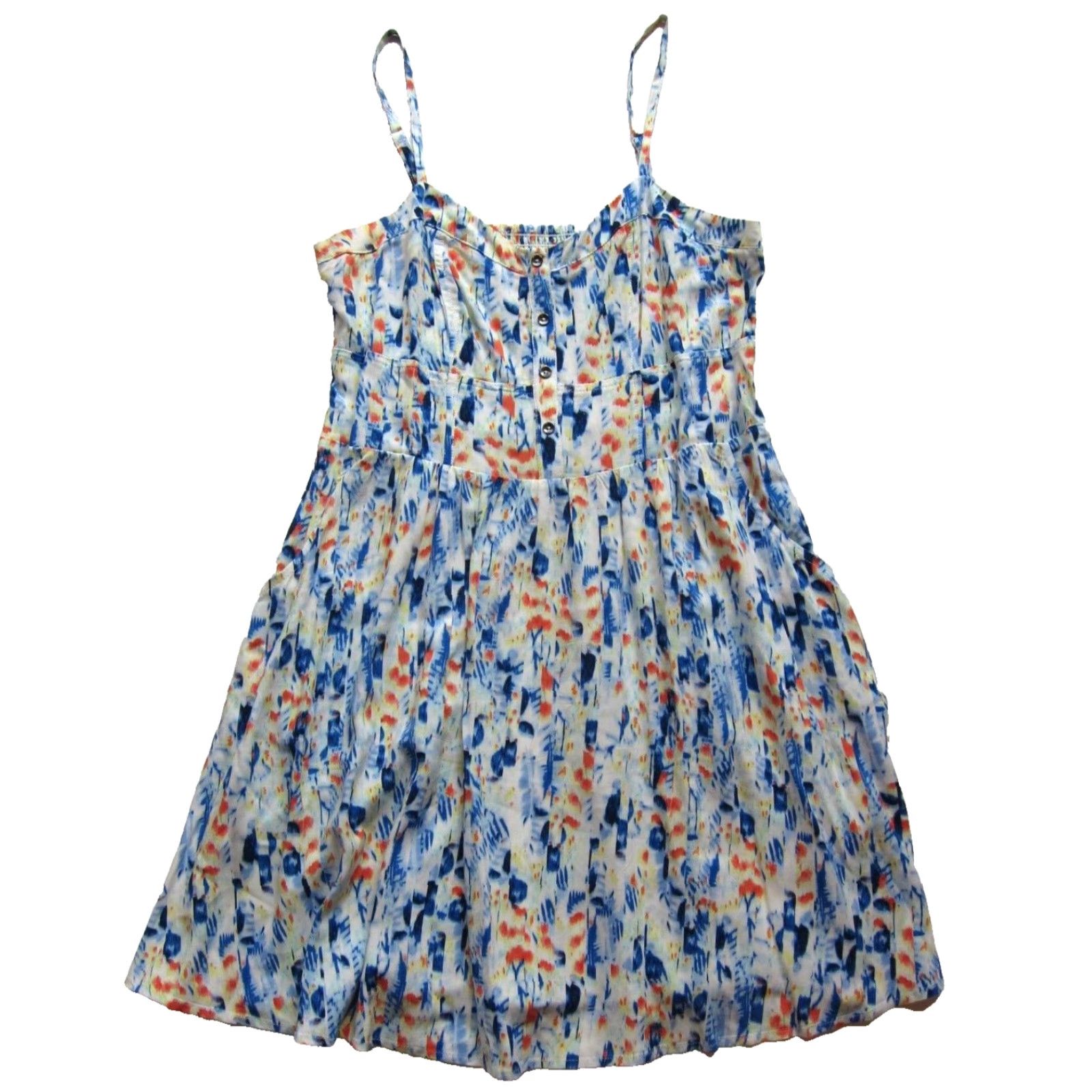 Express Express Dress Womens Medium Blue Yellow Orange Tie Dye Pocket Tank Slip Sun Rayon Size M / US 6-8 / IT 42-44 - 2 Thumbnail