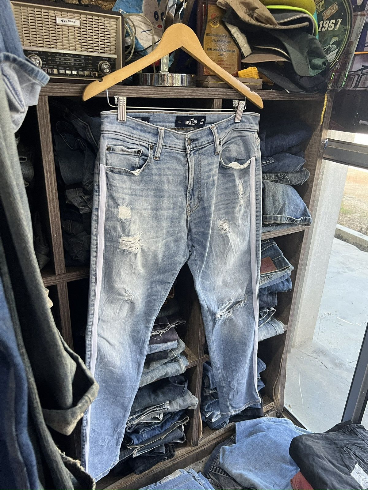 Hollister 🔥Hollister Side Stripe Distressed Denim Size US 31 - 3 Thumbnail
