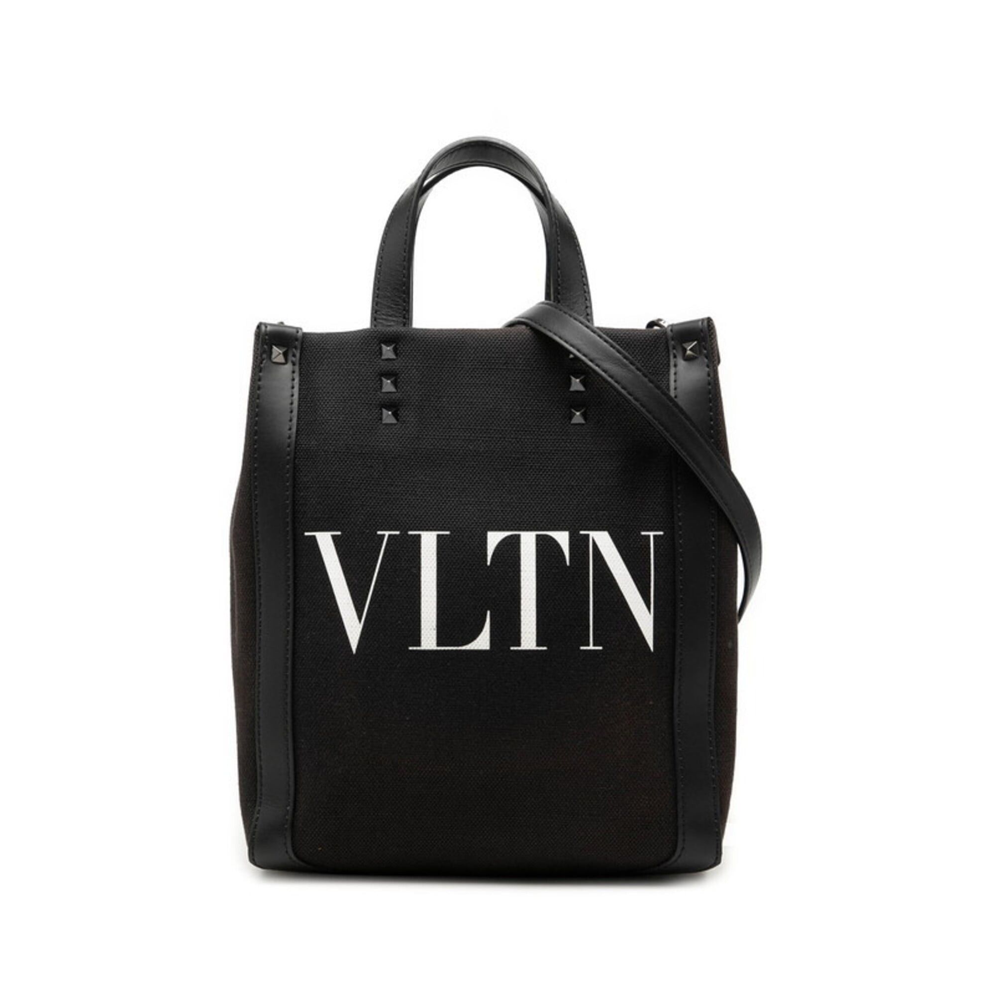 Valentino Valentino Rockstud Handbag Shoulder Bag 2WAY VLTN Black White Canvas Leather Women's Size ONE SIZE - 1 Thumbnail