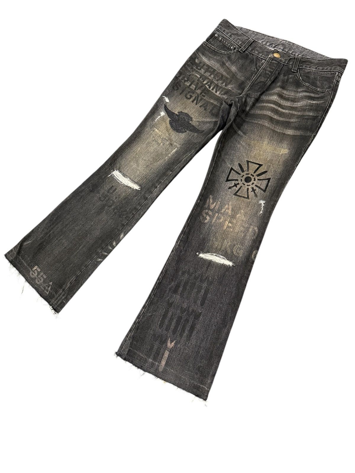 If Six Was Nine × Le Grande Bleu (L.G.B.) Very Rare Schorl Distressed Flare Printed Jeans Size US 32 / EU 48 - 3 Thumbnail