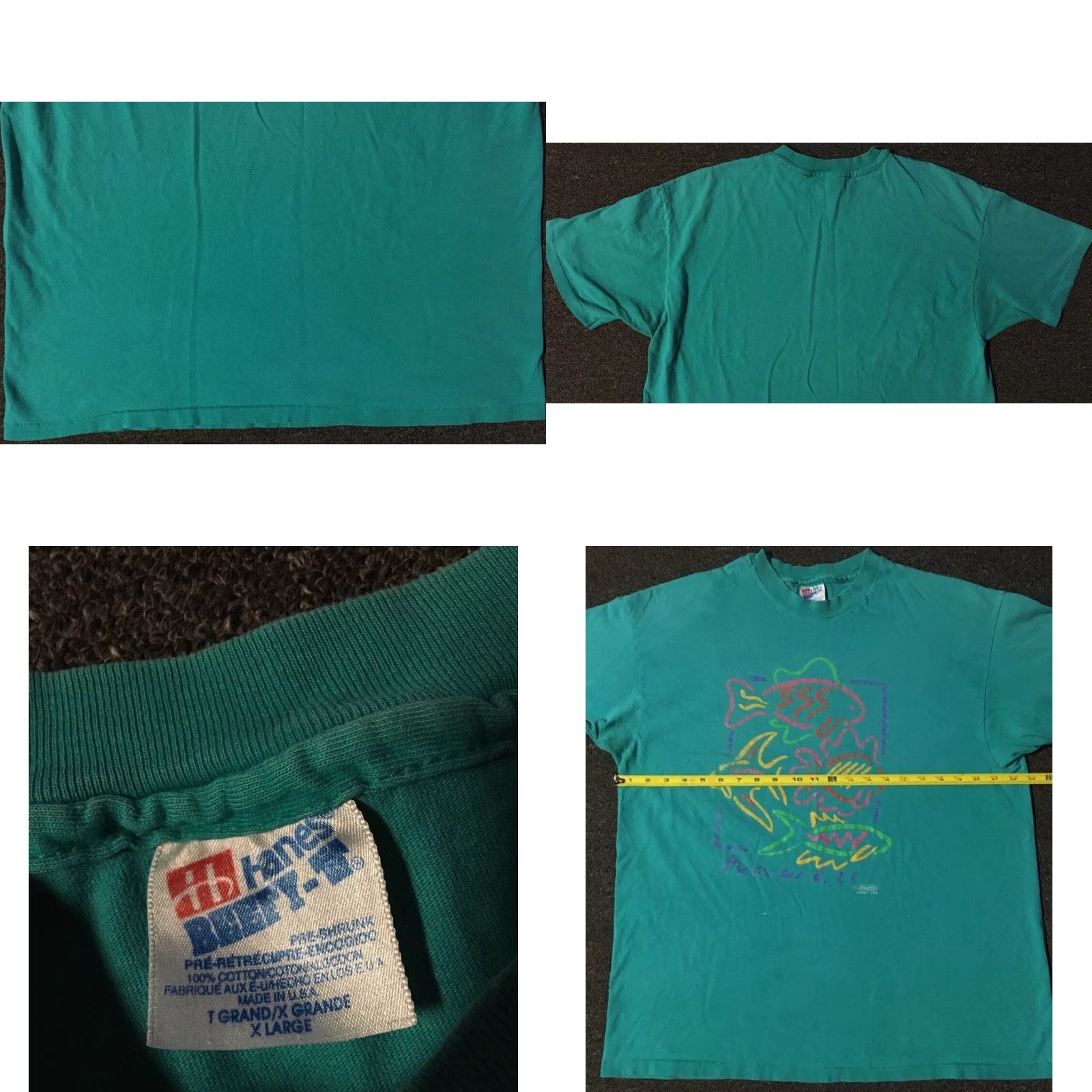 Vintage VINTAGE Hawaii Abstract Fish Shirt XL USA Art Beach Surf Grunge 90s OP Ocean Pacific 80s Single Stitch Mens T-Shirt Green Front Graphic Tee Size US XL / EU 56 / 4 - 9 Thumbnail