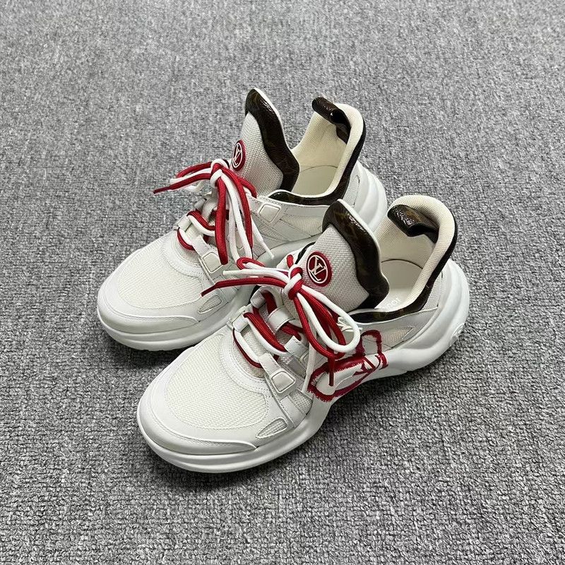 Louis Vuitton Louis Vuitton Women's White and Red Running Shoes 0079 Size US 7 / IT 37 - 1 Thumbnail