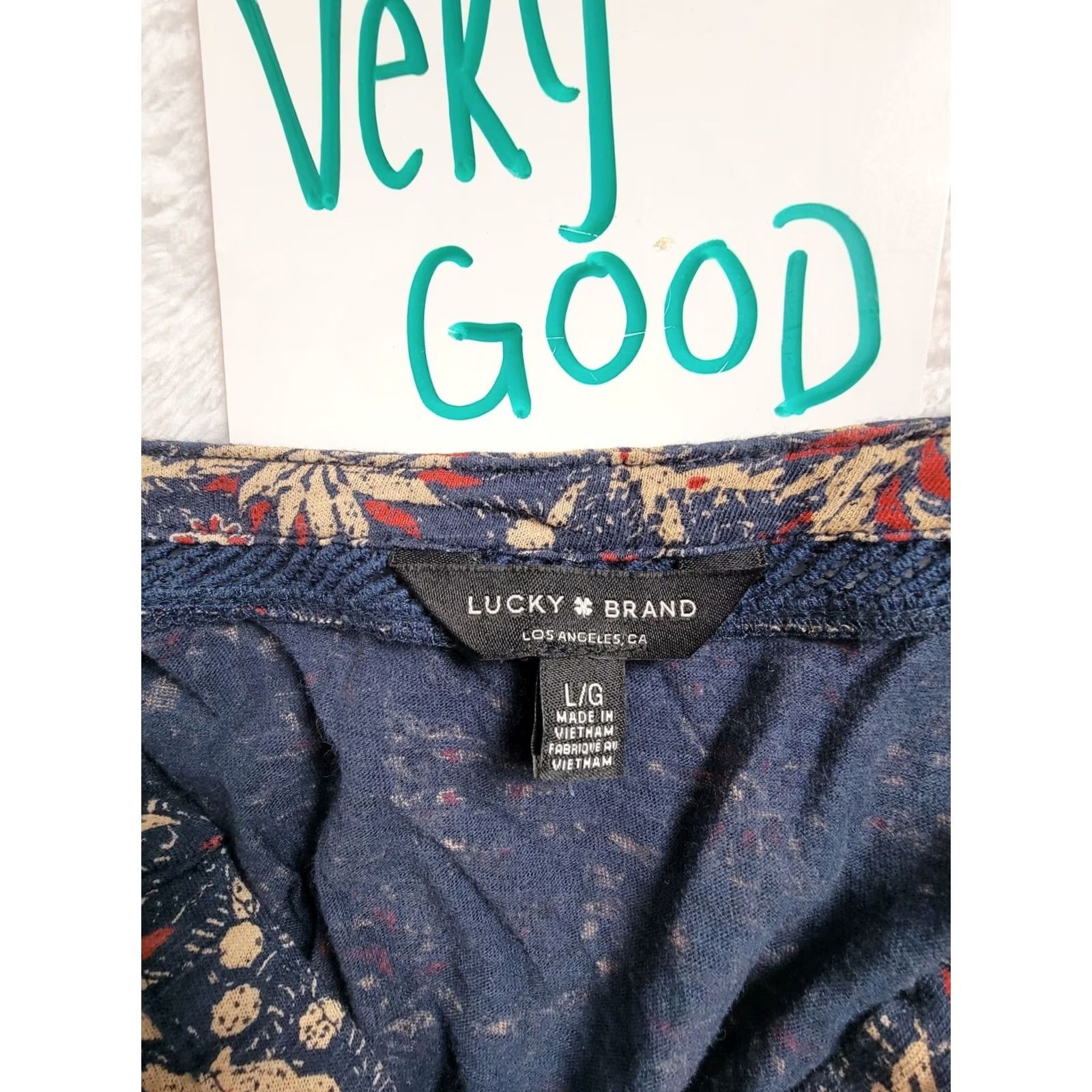 Lucky Brand Lucky Brand Womens Floral Boho Print 3/4 Sleeve V-Neck Top Large Blue Red Casual Shirt Womens Size L / US 10 / IT 46 - 4 Thumbnail