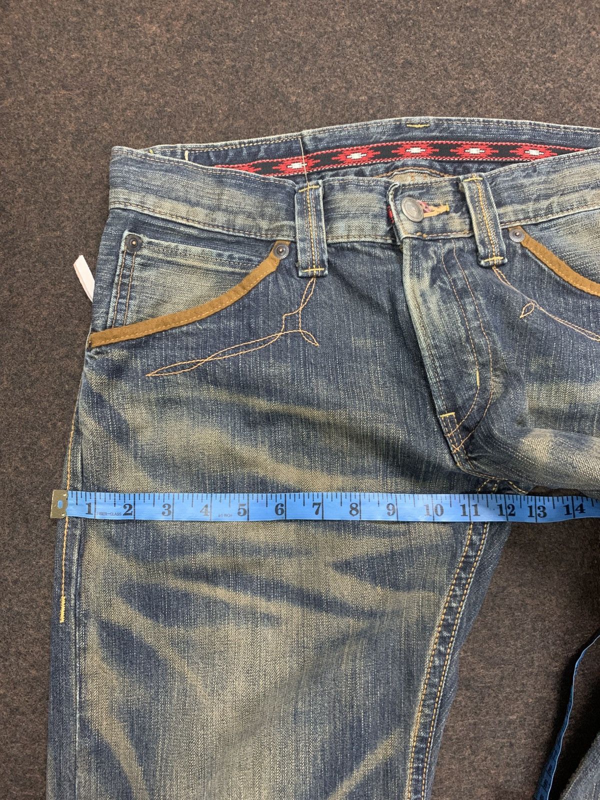 Edwin Blue Trip Faded Whiskers Denim Jeans.