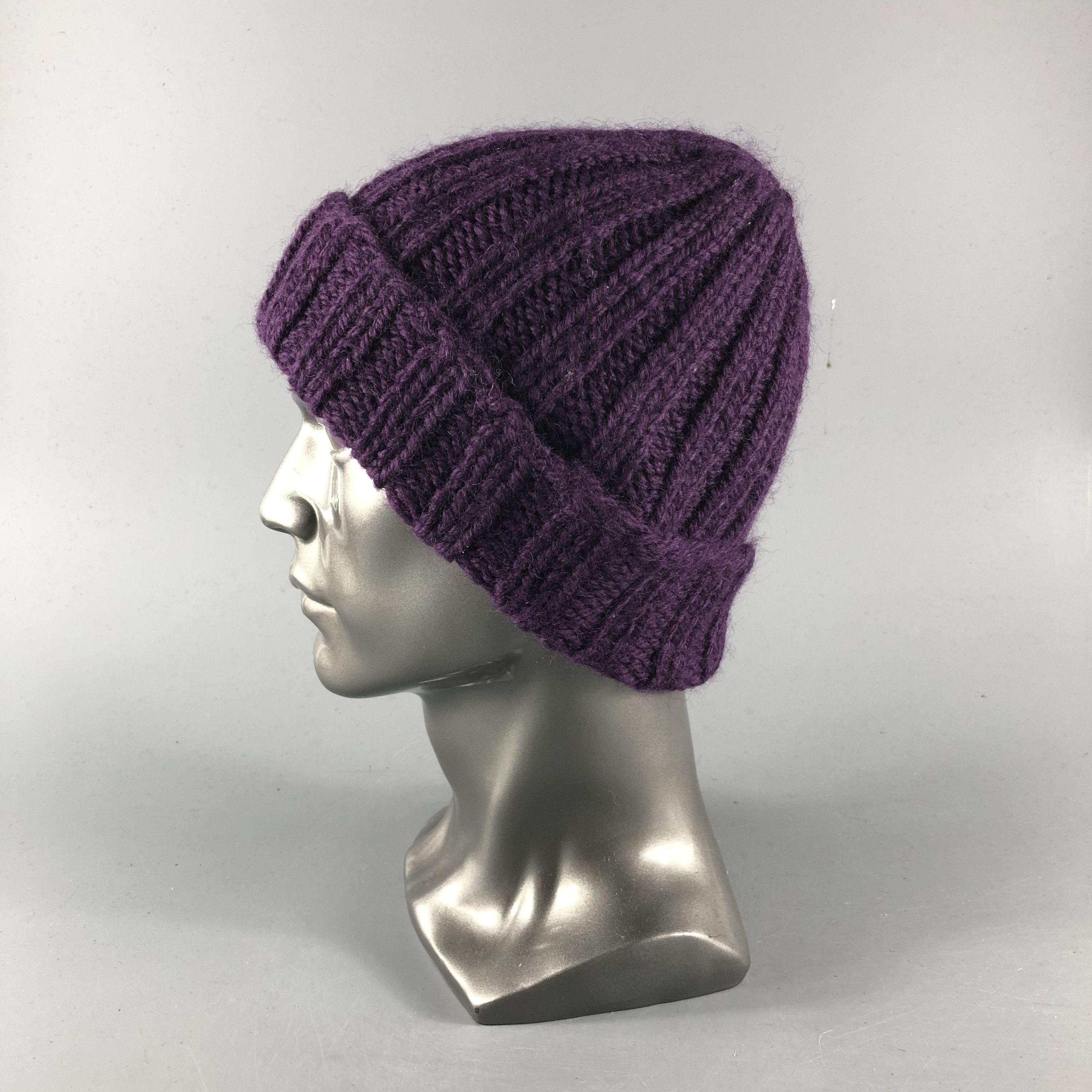 Vintage Purple Ribbed Knit Beanie Snowcap Snow Hat B1066 Size ONE SIZE - 2 Thumbnail