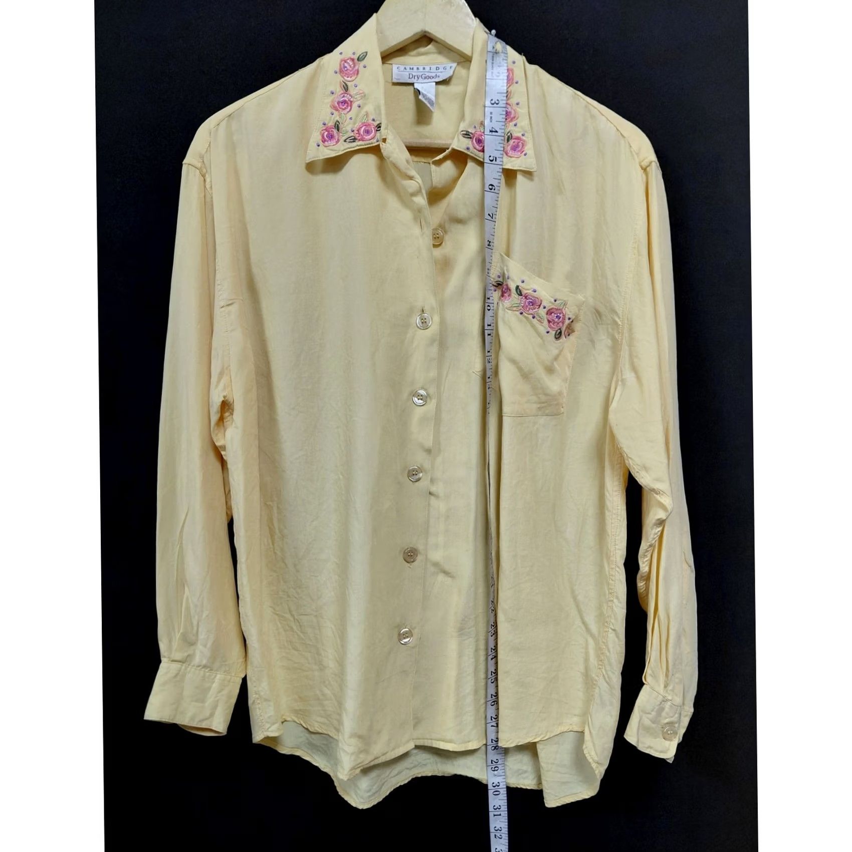 Vintage Cambridge Dry Goods Embroidered Rayon Shirt Beige Solid Long Sleeve Women Size 4 Size S / US 4 / IT 40 - 6 Thumbnail