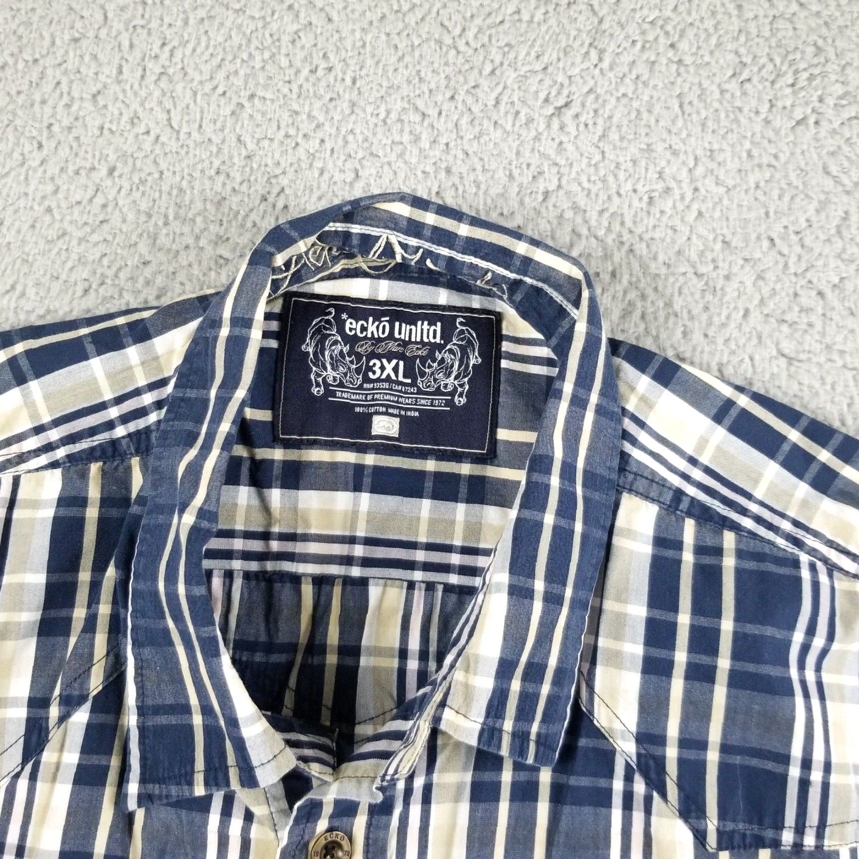 Ecko Unltd. VINTAGE Ecko Unltd. Men's Short Sleeve Plaid Shirt 3XL Blue Cotton Casual Size US XXL / EU 58 / 5 - 2 Thumbnail