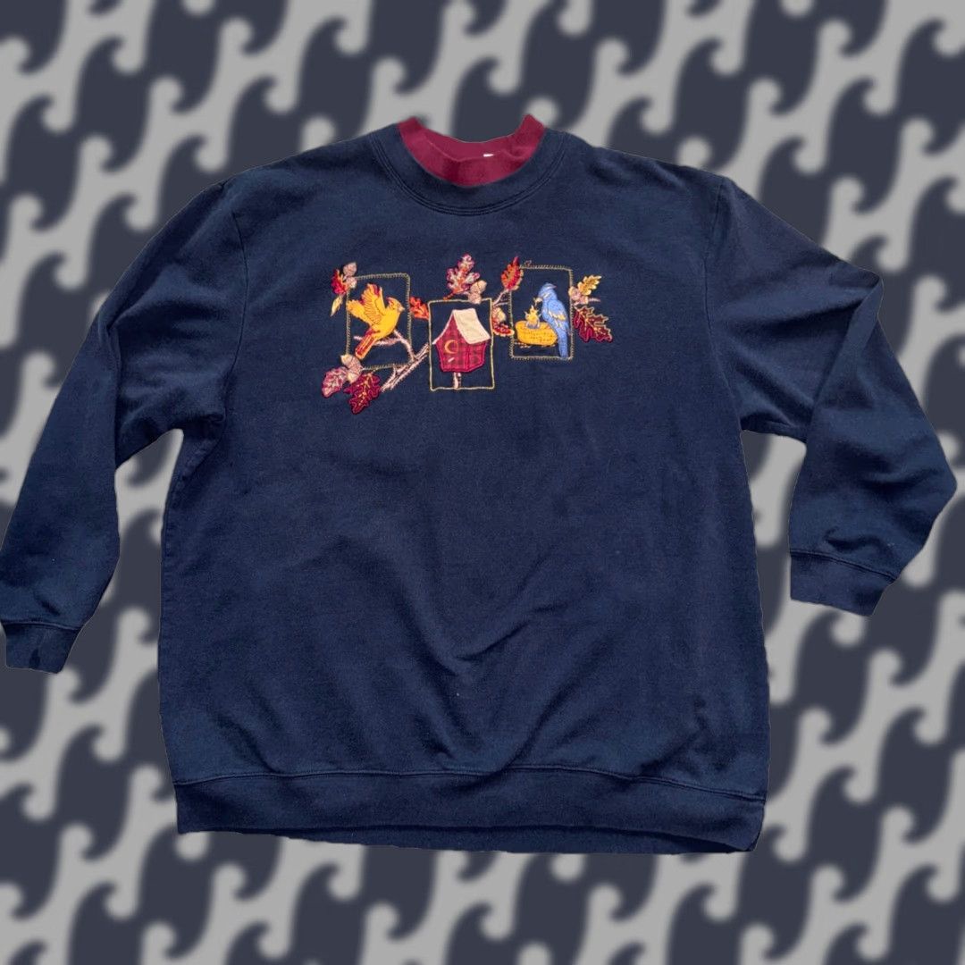 Vintage VINTAGE Bobbie Brooks Sweatshirt Women XL Navy Blue Embroidered Birds Pullover Crew Neck Long Sleeve Casual Size XL / US 12-14 / IT 48-50 - 1 Thumbnail