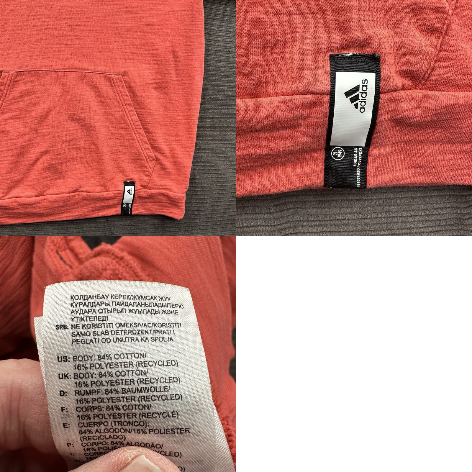 Adidas adidas Hoodie Men M Cotton Gym Workout Outdoor Training Performance Regular Red Logo Pockets Hooded All Seasons Size US M / EU 48-50 / 2 - 8 Thumbnail