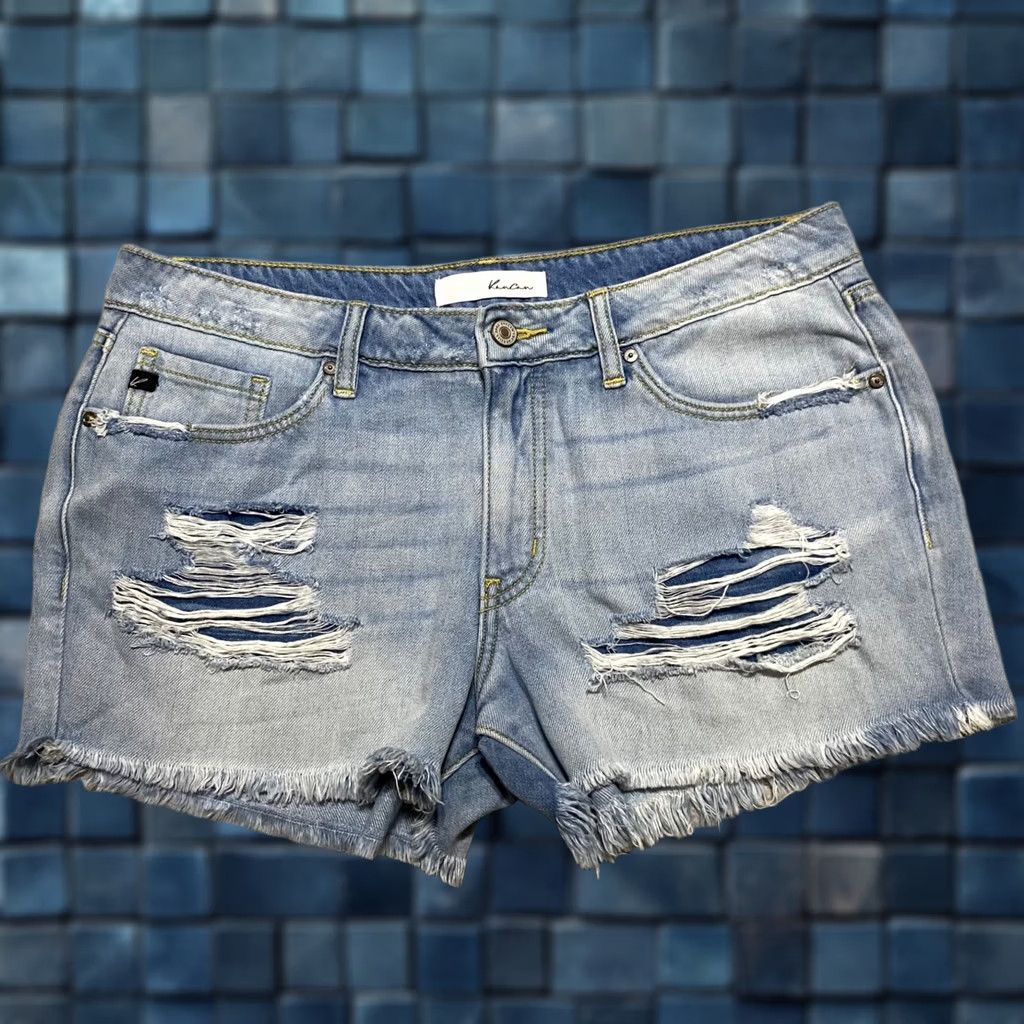 Vintage Kancan Jean Shorts Womens 13 Blue Denim Mid Rise Distressed Cut Off Inseam 3" Size 34" / US 12 / IT 48 - 1 Thumbnail