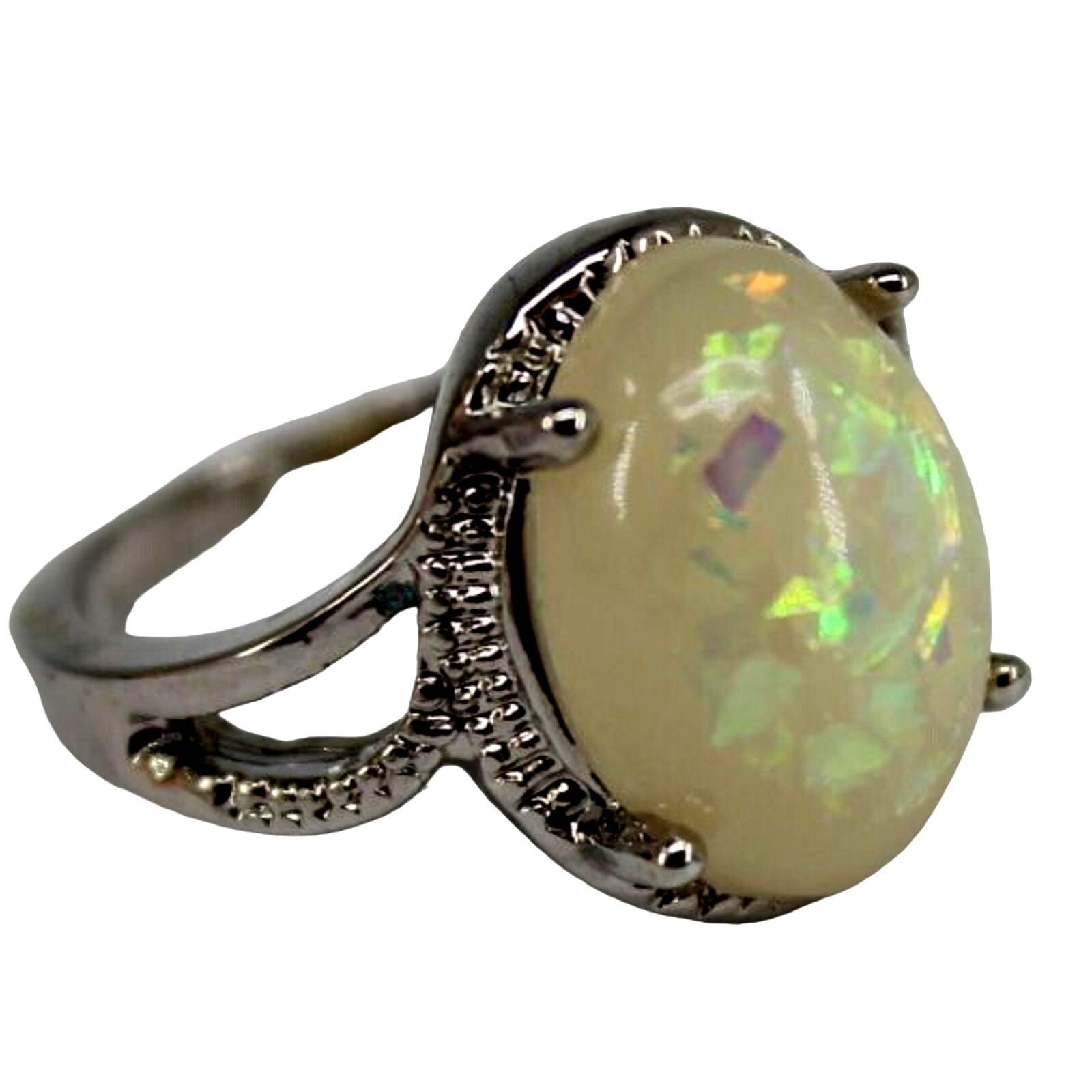 Other Sparkling Faux Opal Ring • Silvertone •Multicolored •Sz 5.75 Size ONE SIZE - 1 Thumbnail