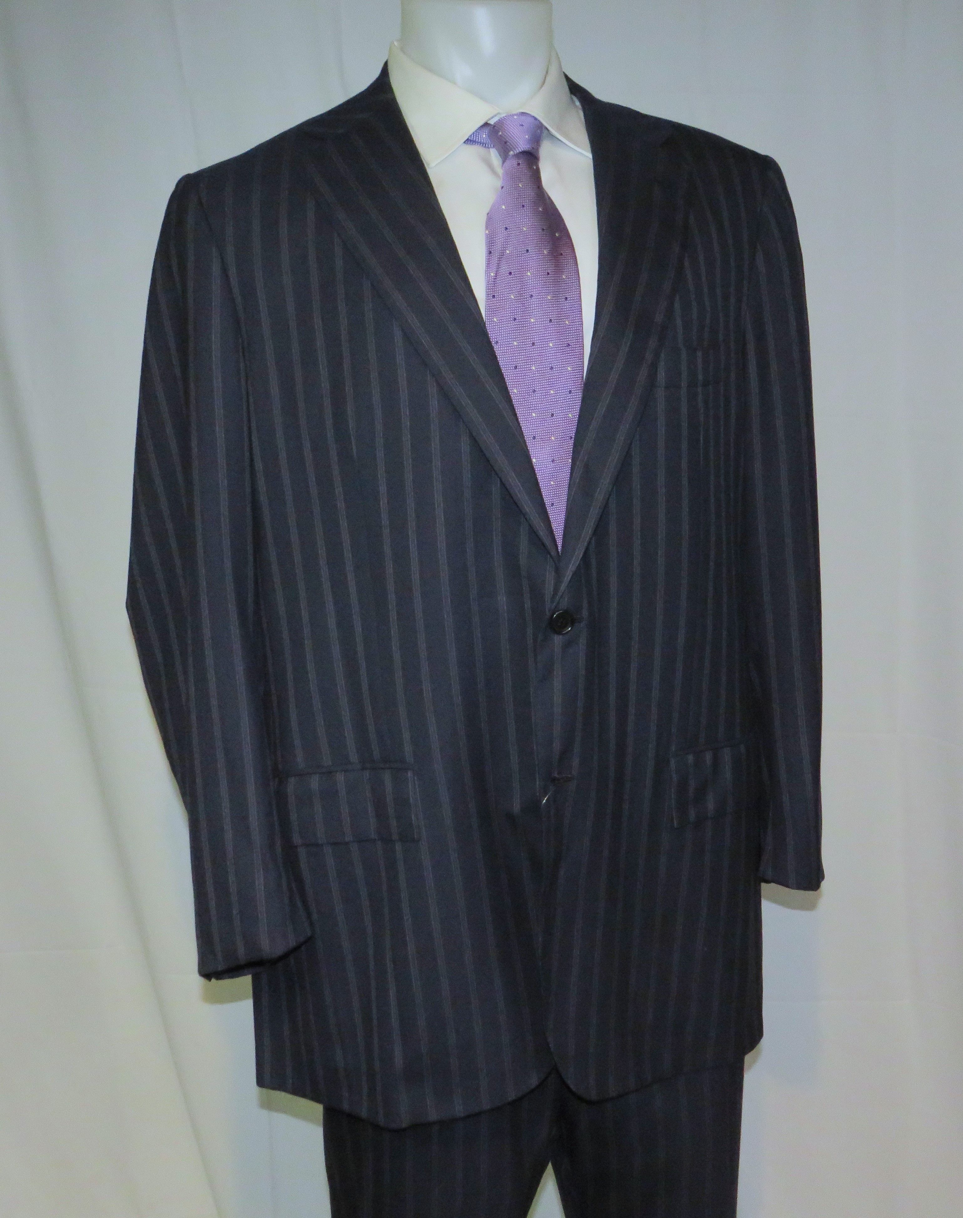 Kiton 14 Micron Super 180 Blanc Blue Striped Two Button Suit 48L Size 48L - 9 Thumbnail