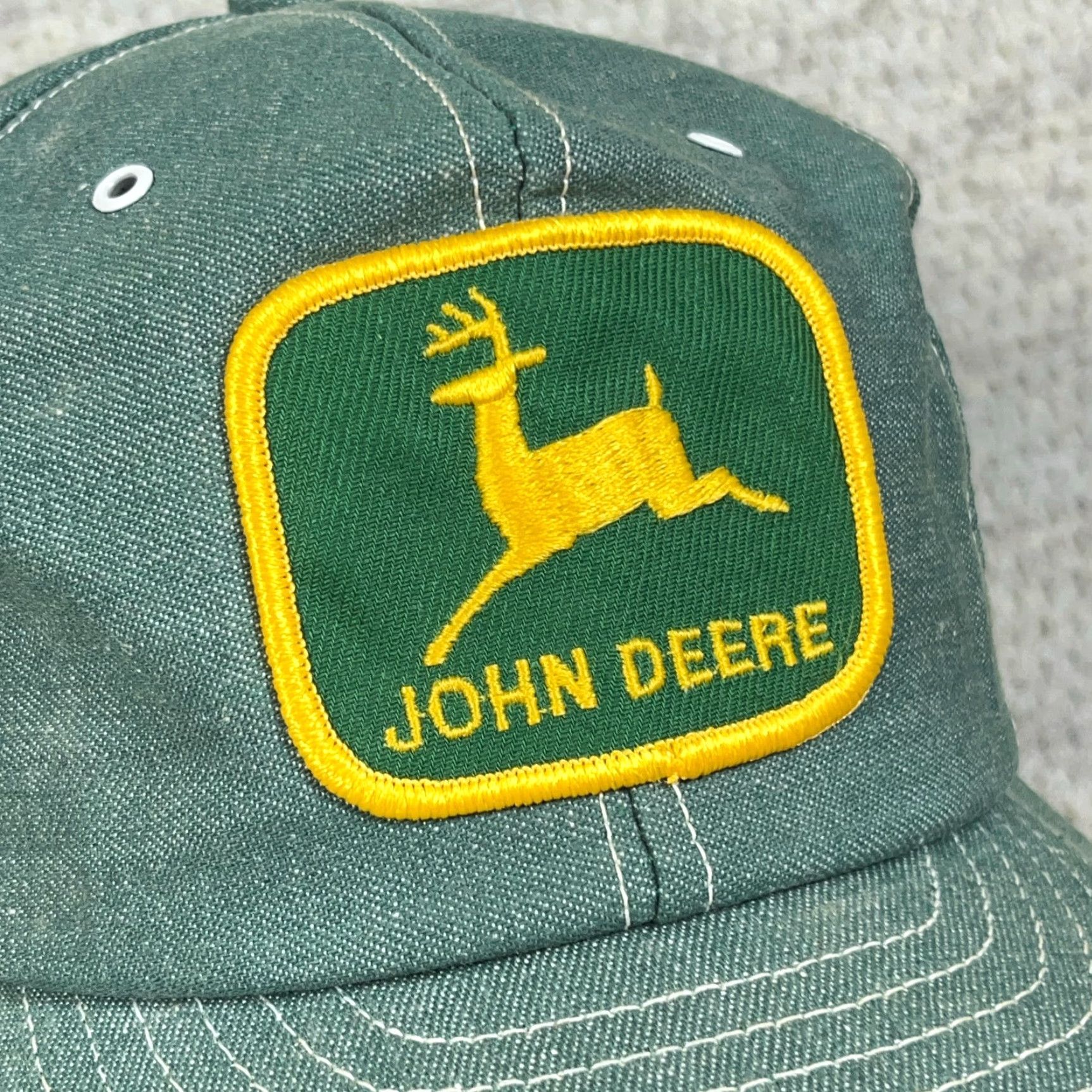 Denime VINTAGE Louisville Mfg John Deere Trucker Hat Cap Green Denim 80s Made USA RARE Size ONE SIZE - 3 Thumbnail