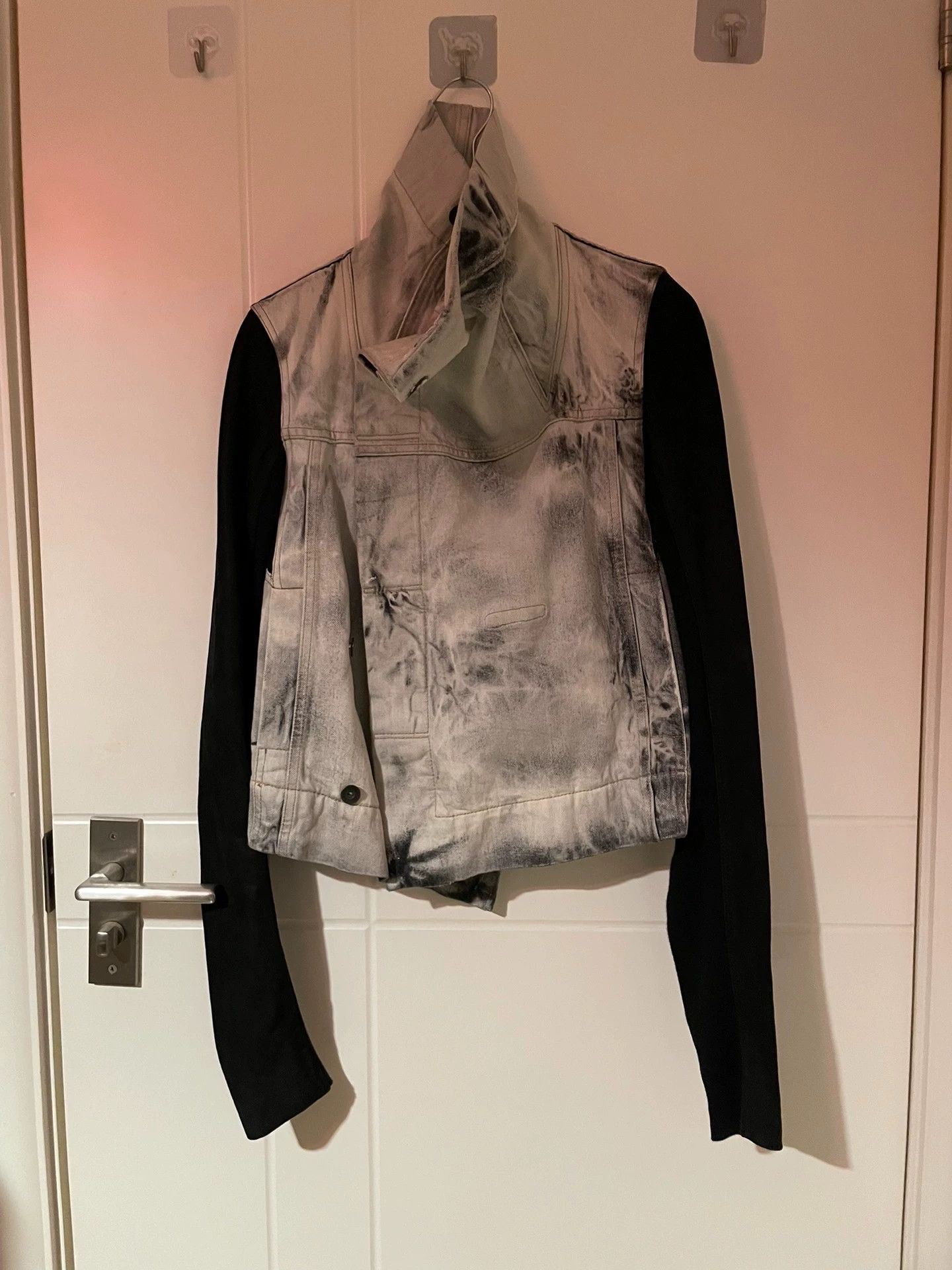 Rick Owens RO XS Skinny Denim & Leather Sleeve Jacket (Black Gray Wash) Size US XS / EU 42 / 0 - 2 Thumbnail