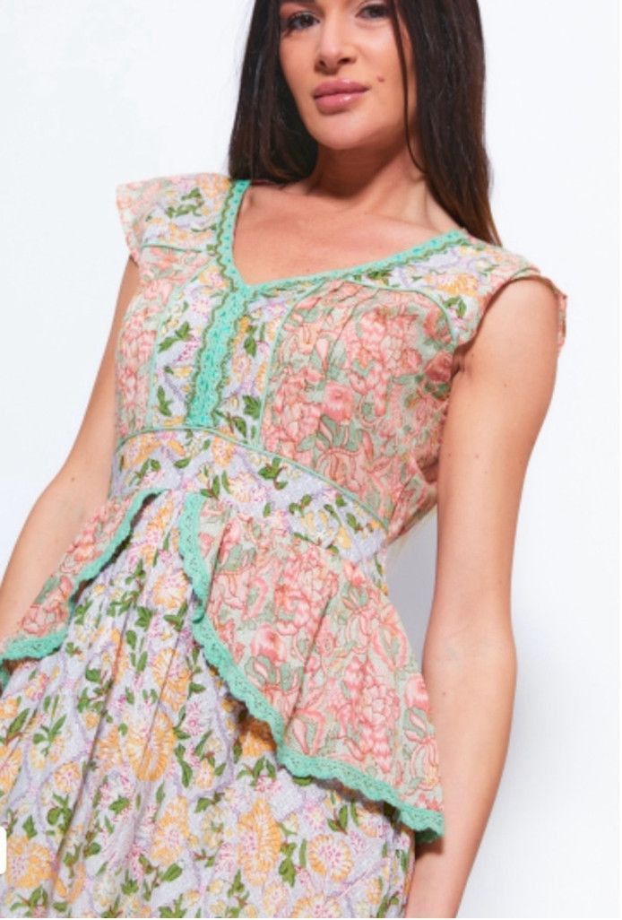 Other Women's Barok Dress M Pink Green Floral Size M / US 6-8 / IT 42-44 - 4 Thumbnail