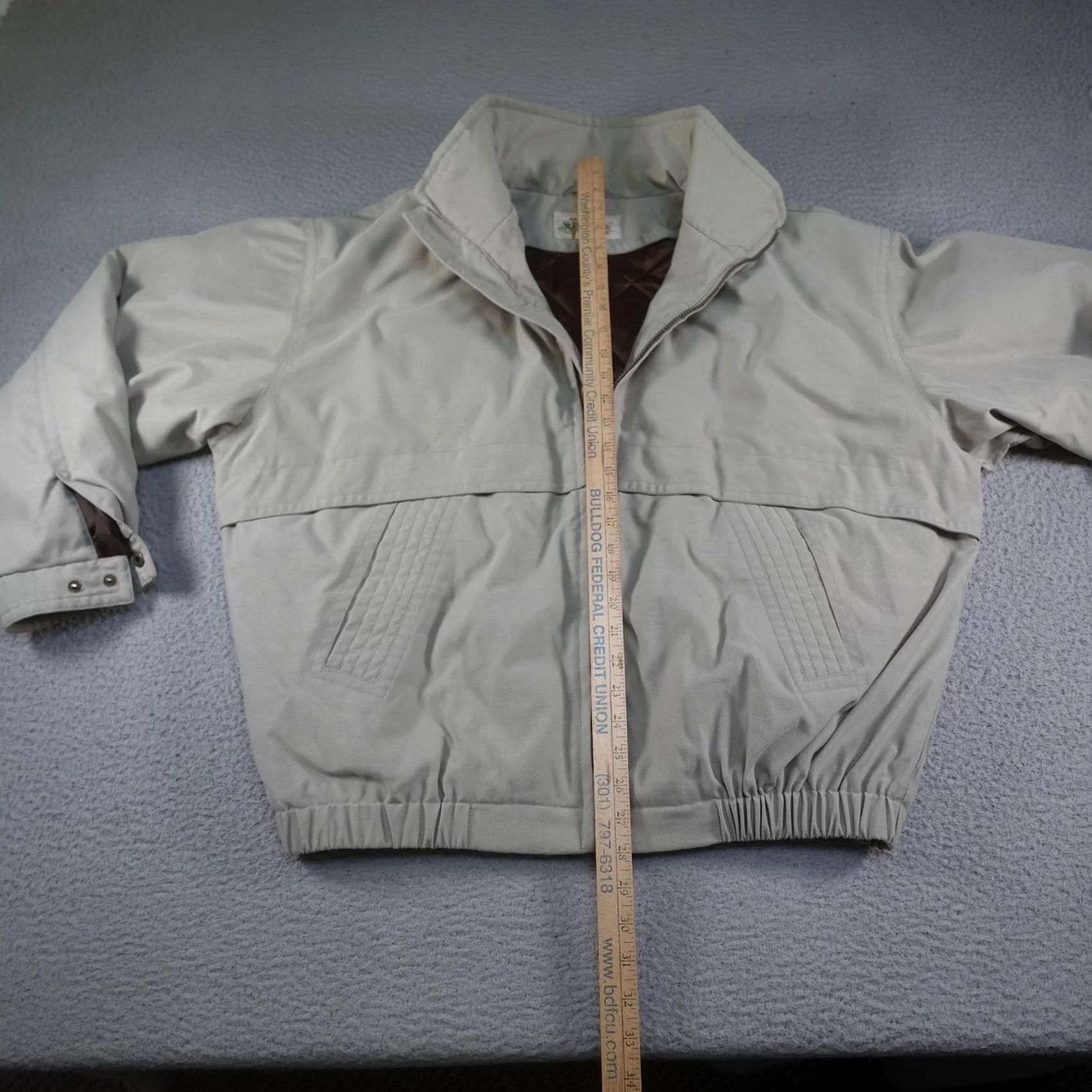 Vintage VINTAGE St. John's Bay Bomber Jacket Mens LT Beige Canvas Quilted Lined Full Zip Pockets Stand-Up Collar Wool? Size US L / EU 52-54 / 3 - 6 Thumbnail