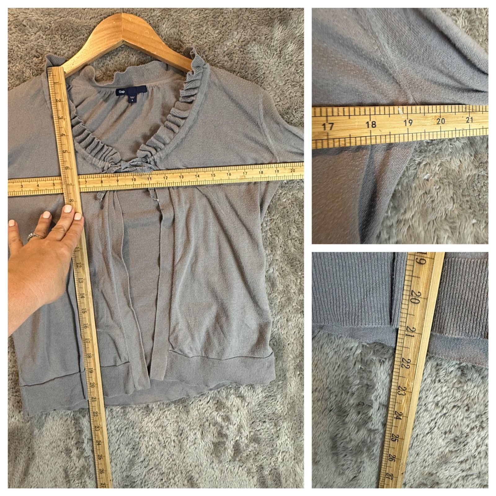 Gap Gap Gray Cotton Cardigan Sweater Open Tie Neck Ruffle S Y2K Size S / US 4 / IT 40 - 8 Thumbnail