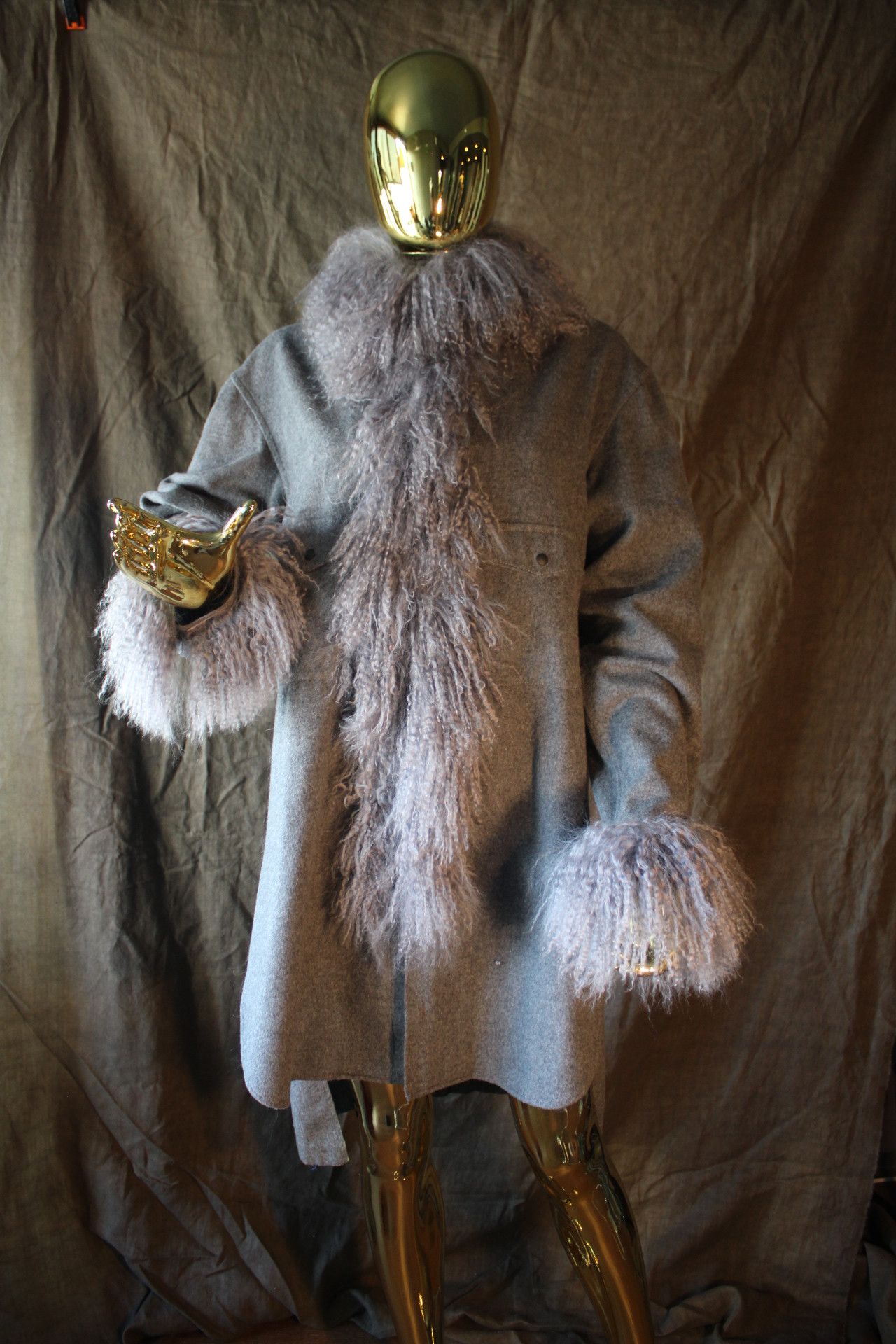 Other Custom-made Gray Long Coat with Real mongolian-fur Size US L / EU 52-54 / 3 - 6 Thumbnail