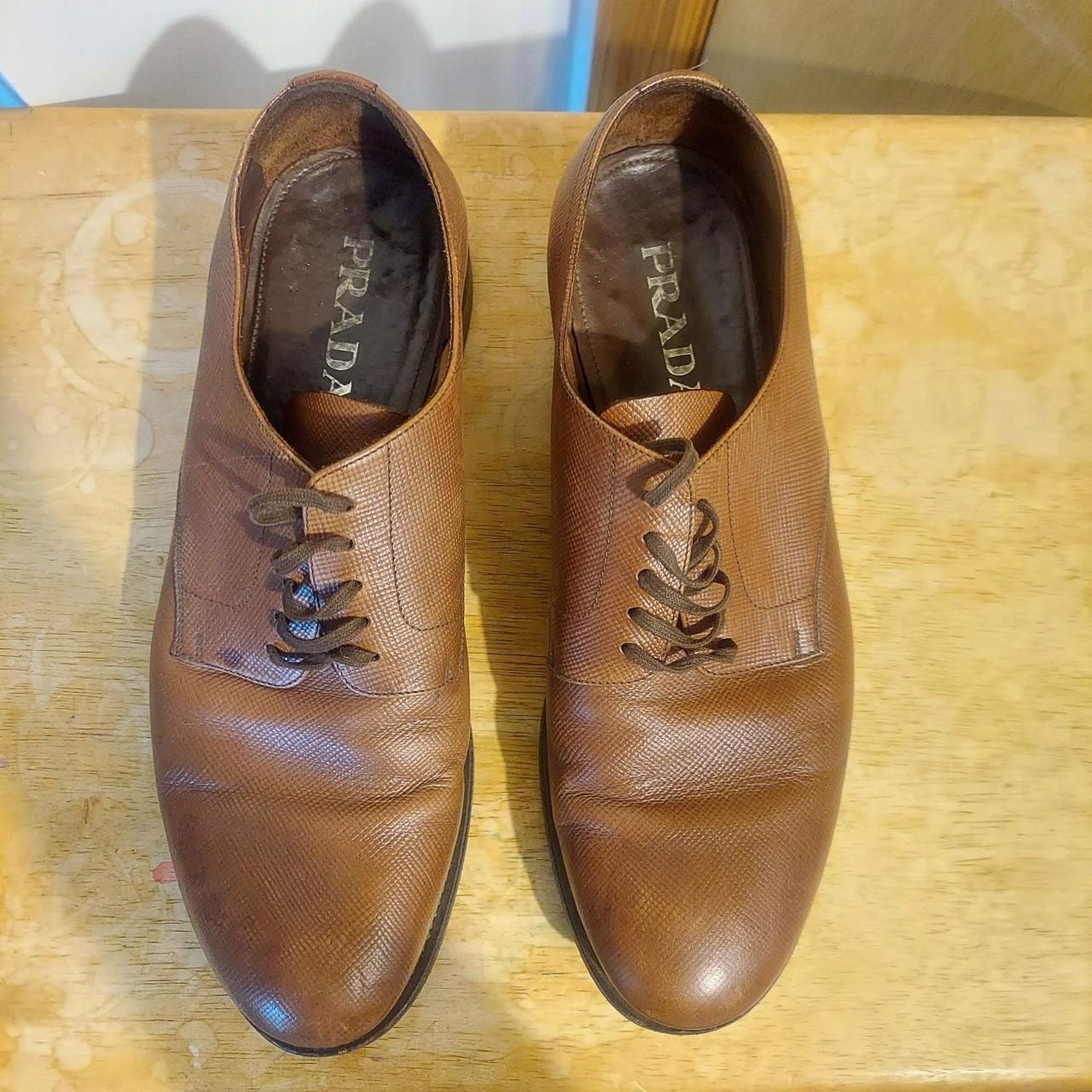 Prada Prada Saffiano 2EE049 Men's US 10 Brown Leather Oxford Shoes Size US 10 / EU 43 - 7 Thumbnail