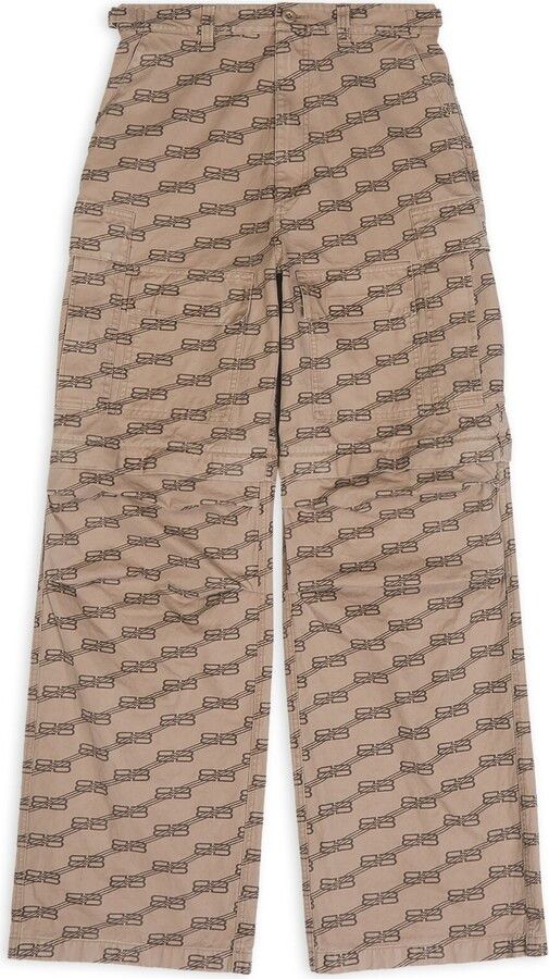 image of Balenciaga O1In1G0524 Bb Monogram Cargo Pants In Brown/beige, Men's (Size 26)