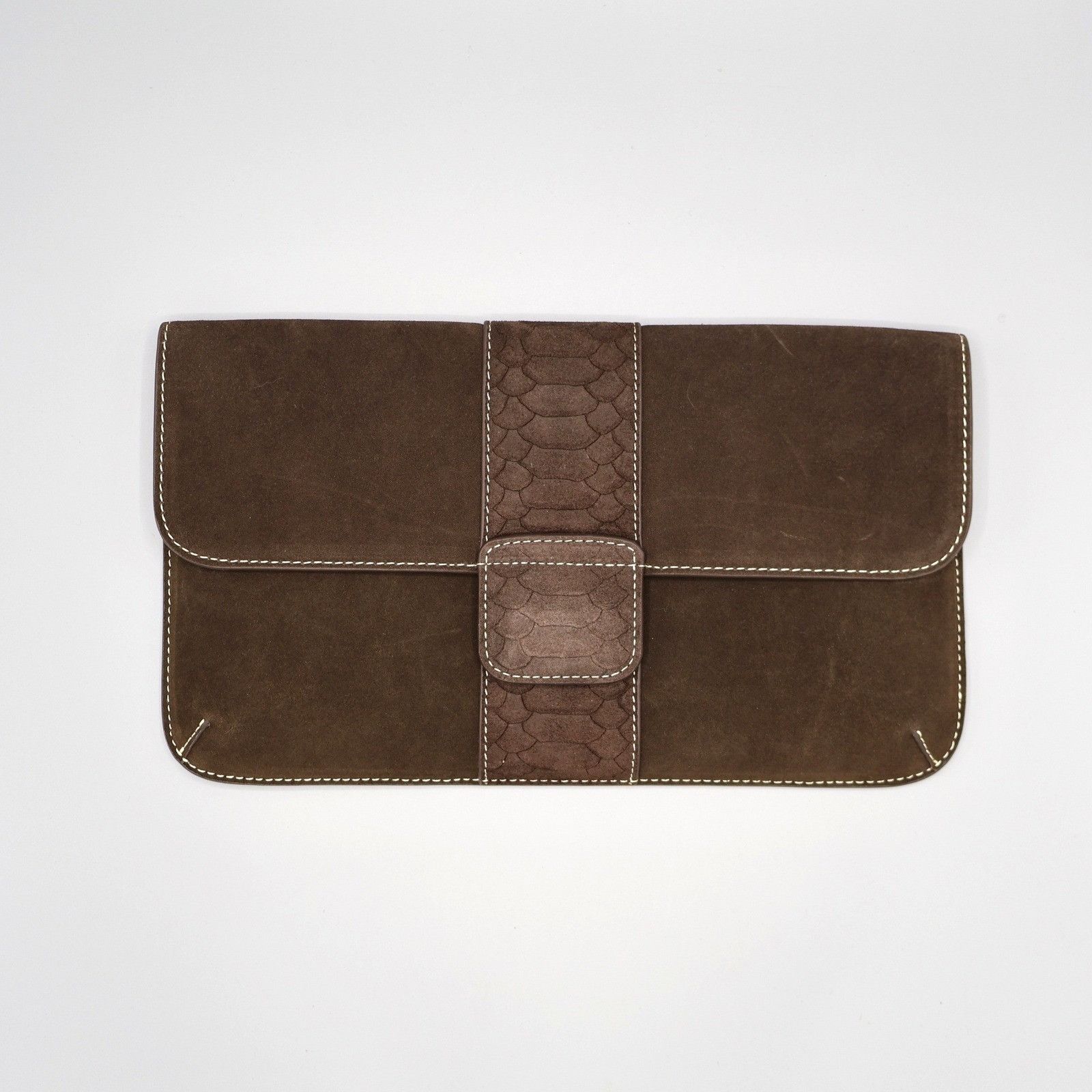 J.McLaughlin J McLaughlin Xena Suede Clutch Chocolate Brown Classic Envel Size ONE SIZE - 1 Thumbnail