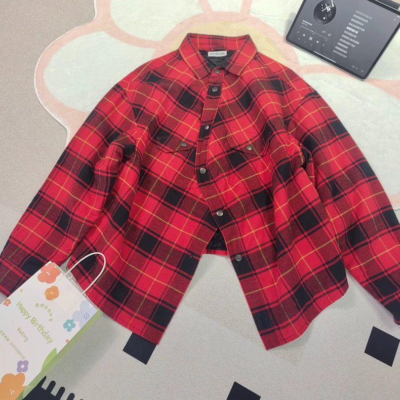 Balenciaga Balenciaga size 36 Black and Red Plaid Cotton Coat Size S / US 4 / IT 40 - 1 Thumbnail
